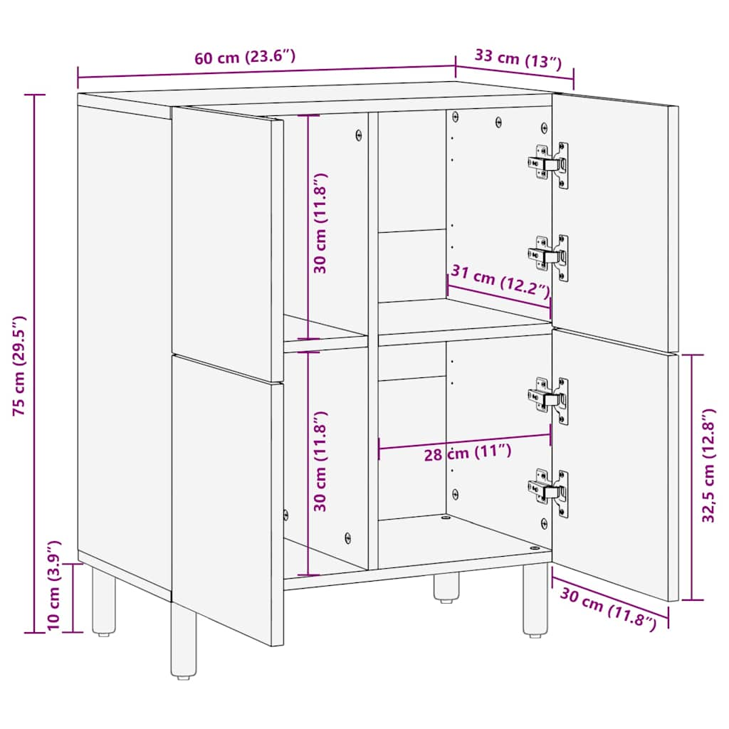 vidaXL Sideboard Brown 60x33x75 cm Solid Wood Mango