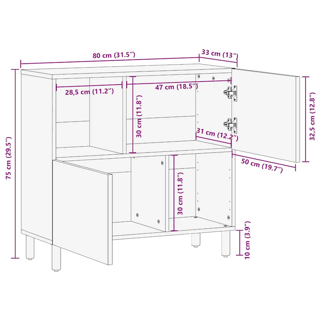 vidaXL Sideboard Brown 80x33x75 cm Solid Wood Mango