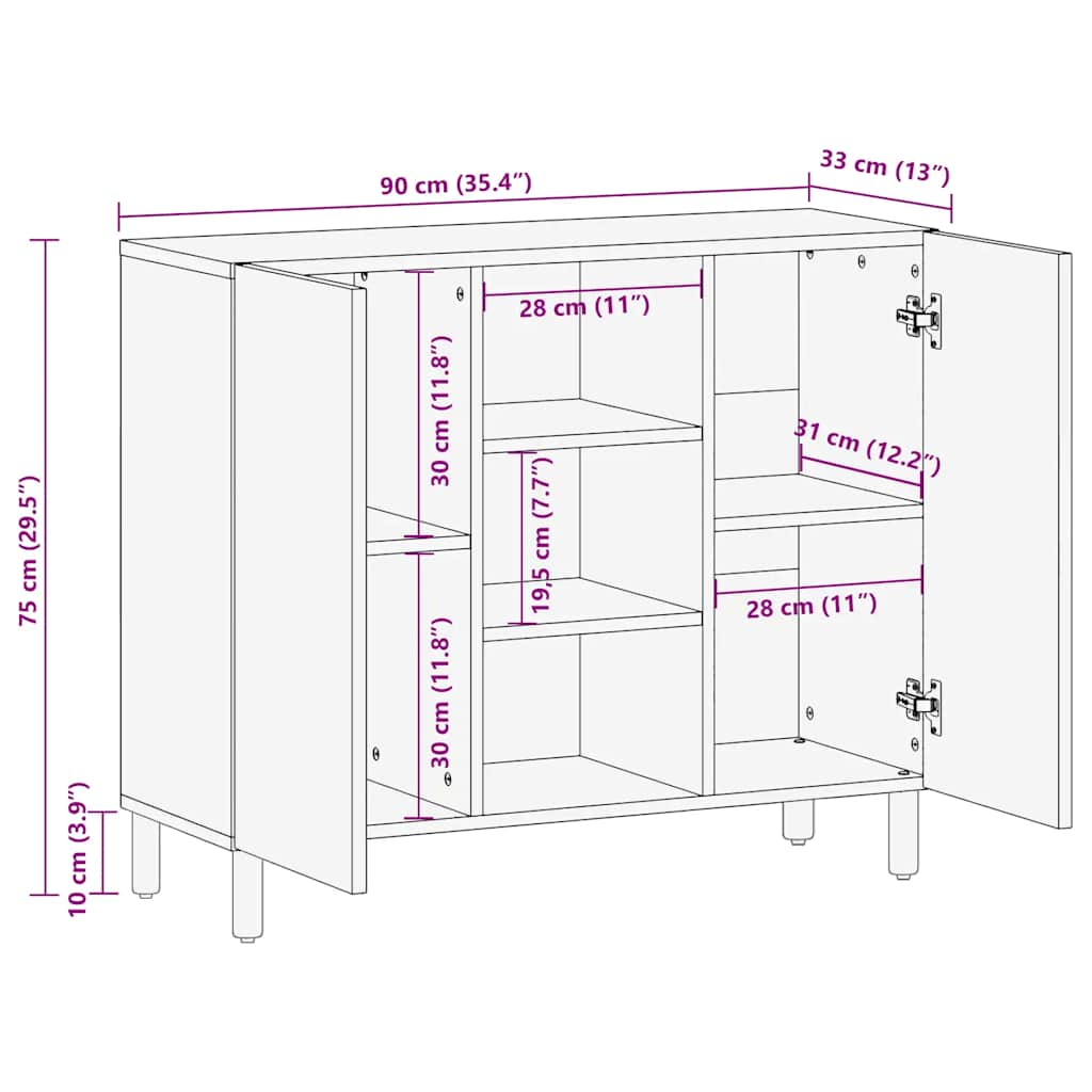 vidaXL Sideboard Brown 90x33x75 cm Solid Wood Mango