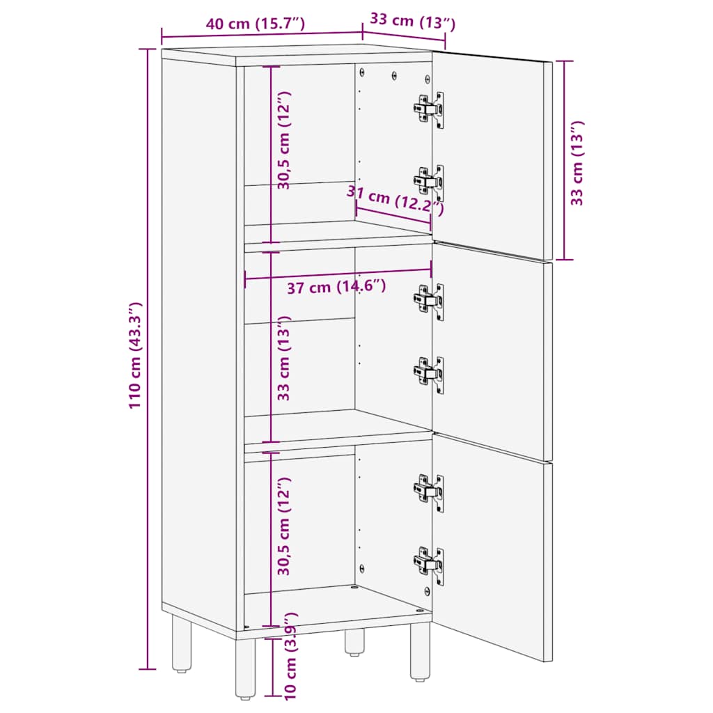 vidaXL Highboard Brown 40x33x110 cm Solid Wood Mango