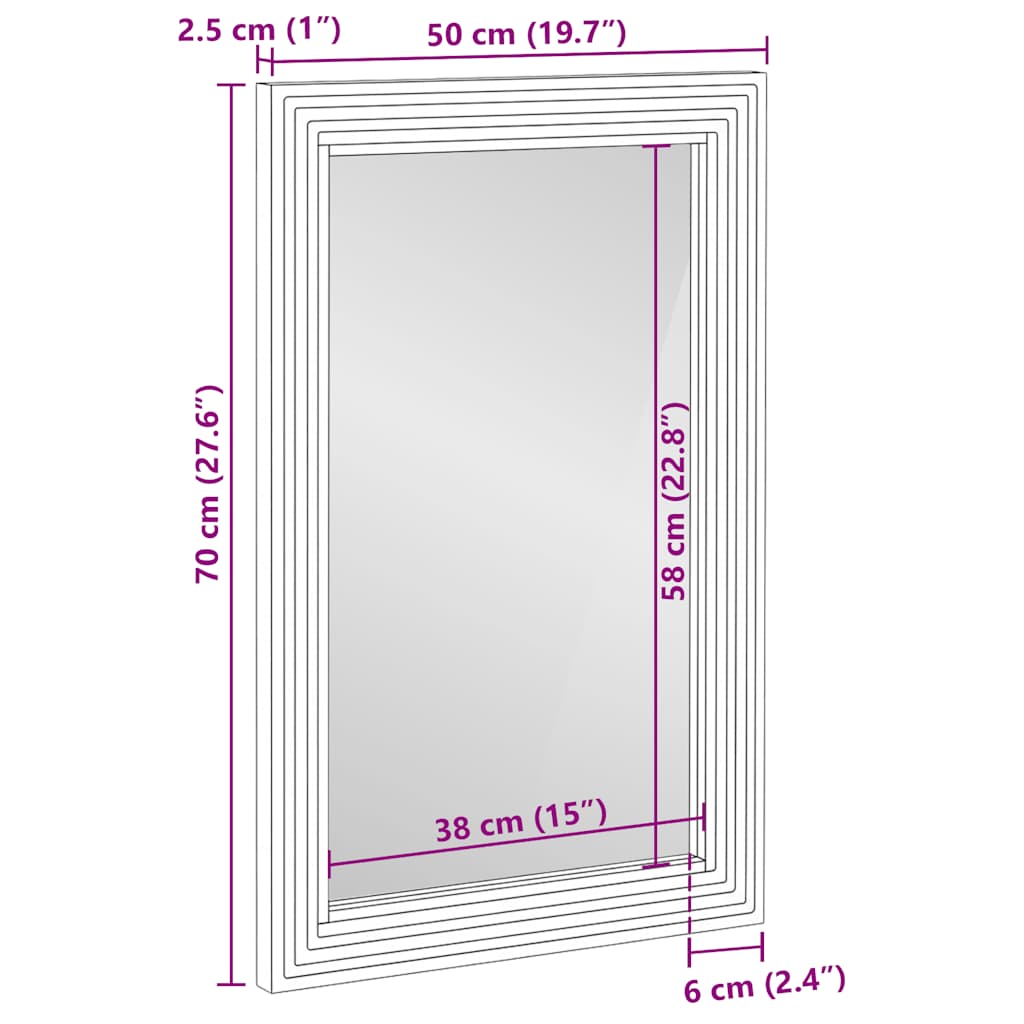 Bathroom Mirror Brown 50x70x2.5 cm Solid Wood Mango