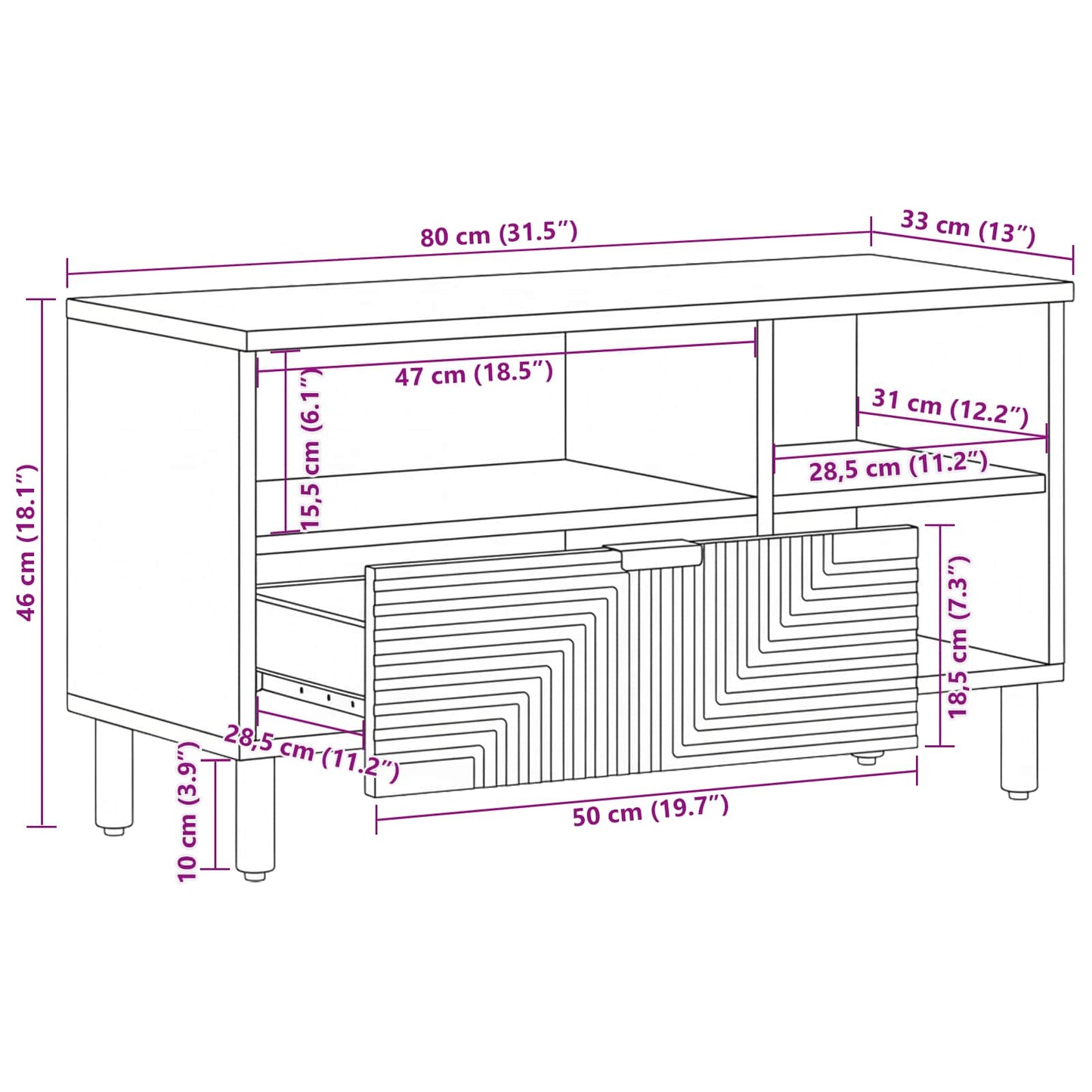 TV Cabinet with Drawer Brown 80 x 33 x 46 cm Solid Mango Wood