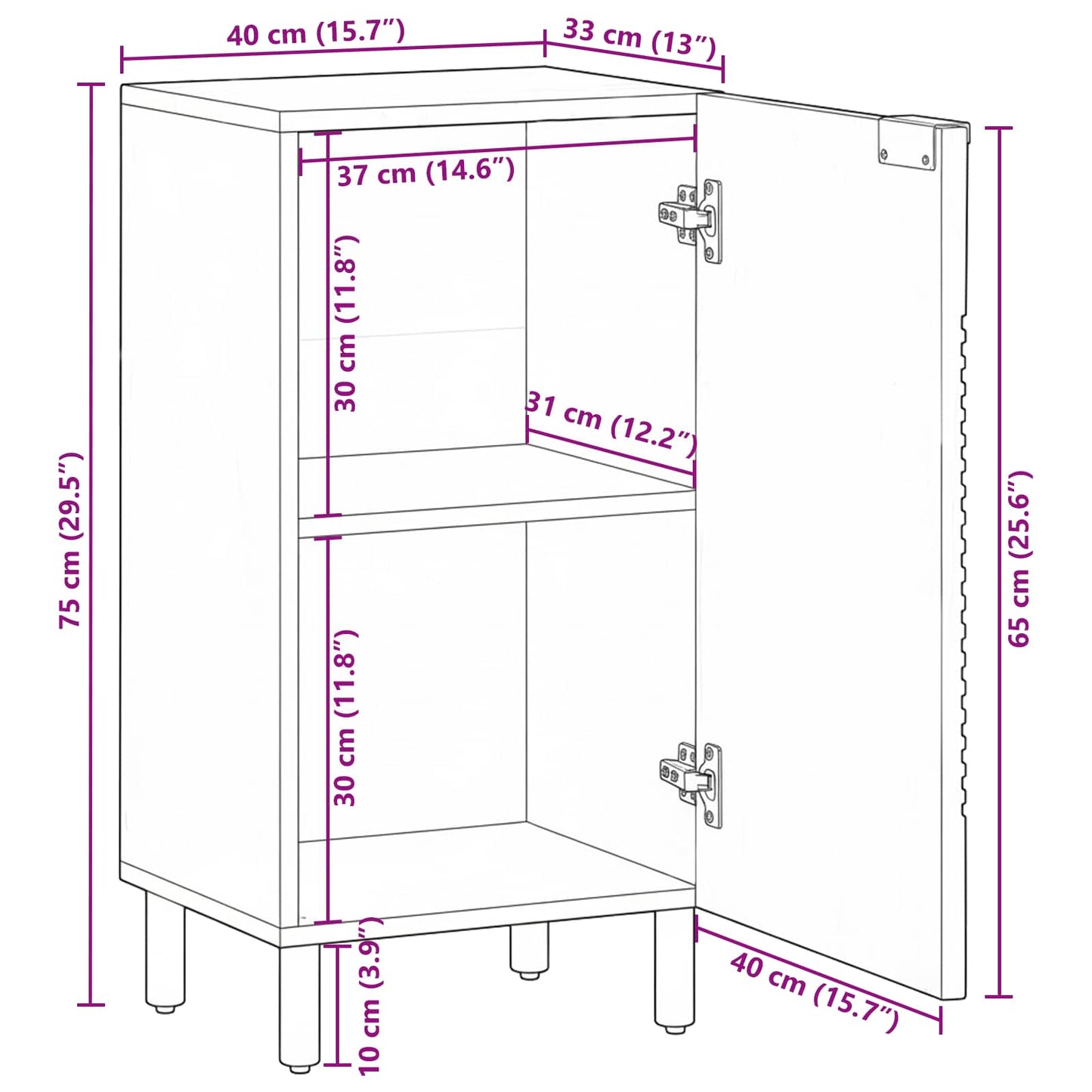 Sideboard with Shelf Brown 40 x 33 x 75 cm Solid Mango Wood