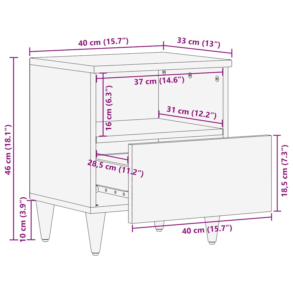 vidaXL Bedside Cabinet Light Grey 40x33x46 cm Solid Wood Mango