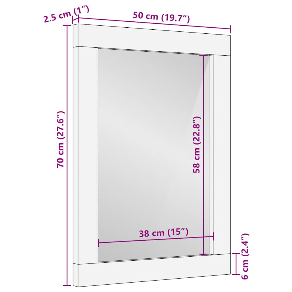 vidaXL Bathroom Mirror 50x2.5x70 cm Solid Wood Mango