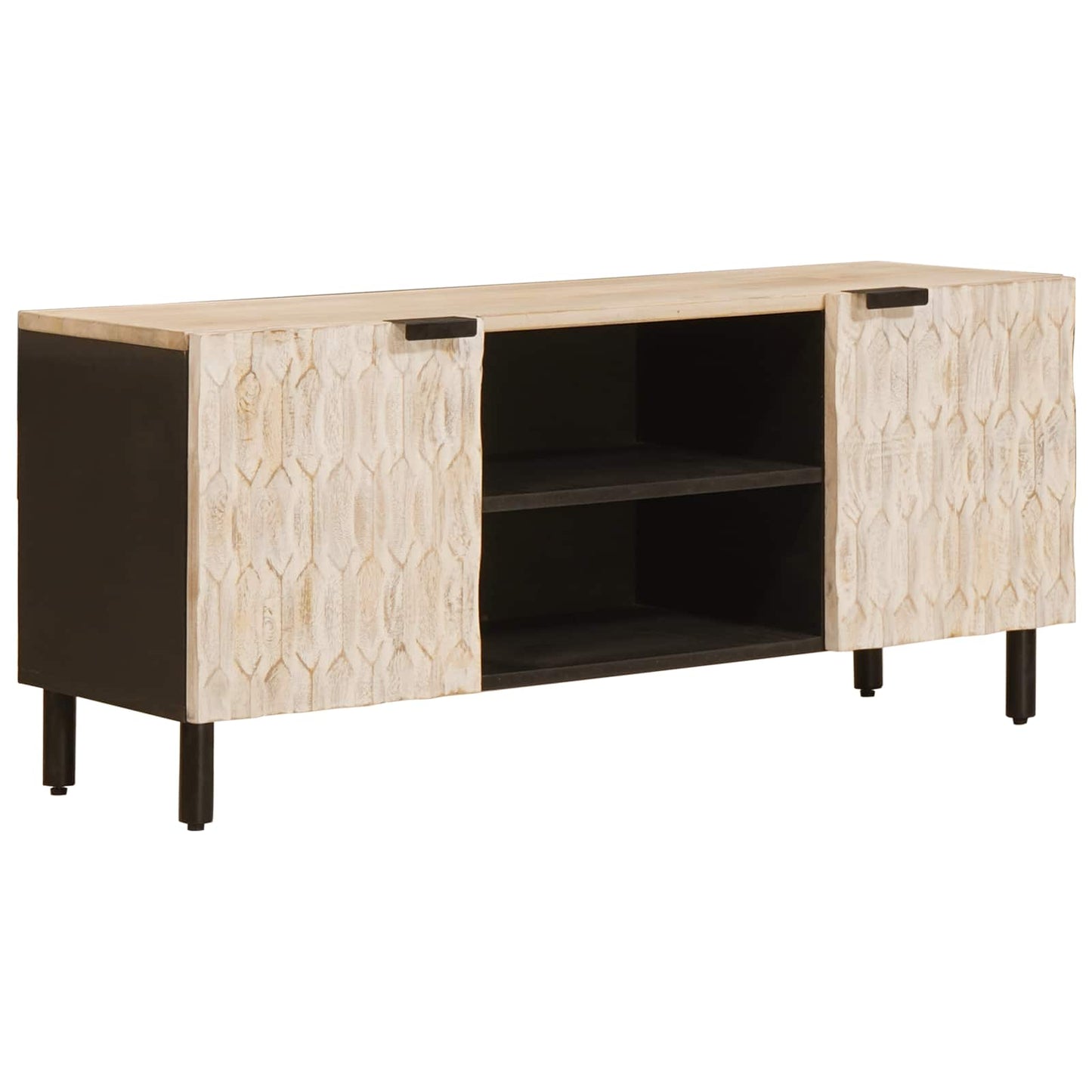 TV Cabinet White Wash Finish 105 x 33 x 46 cm Solid Mango Wood