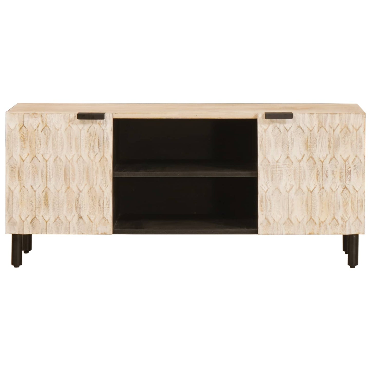 TV Cabinet White Wash Finish 105 x 33 x 46 cm Solid Mango Wood