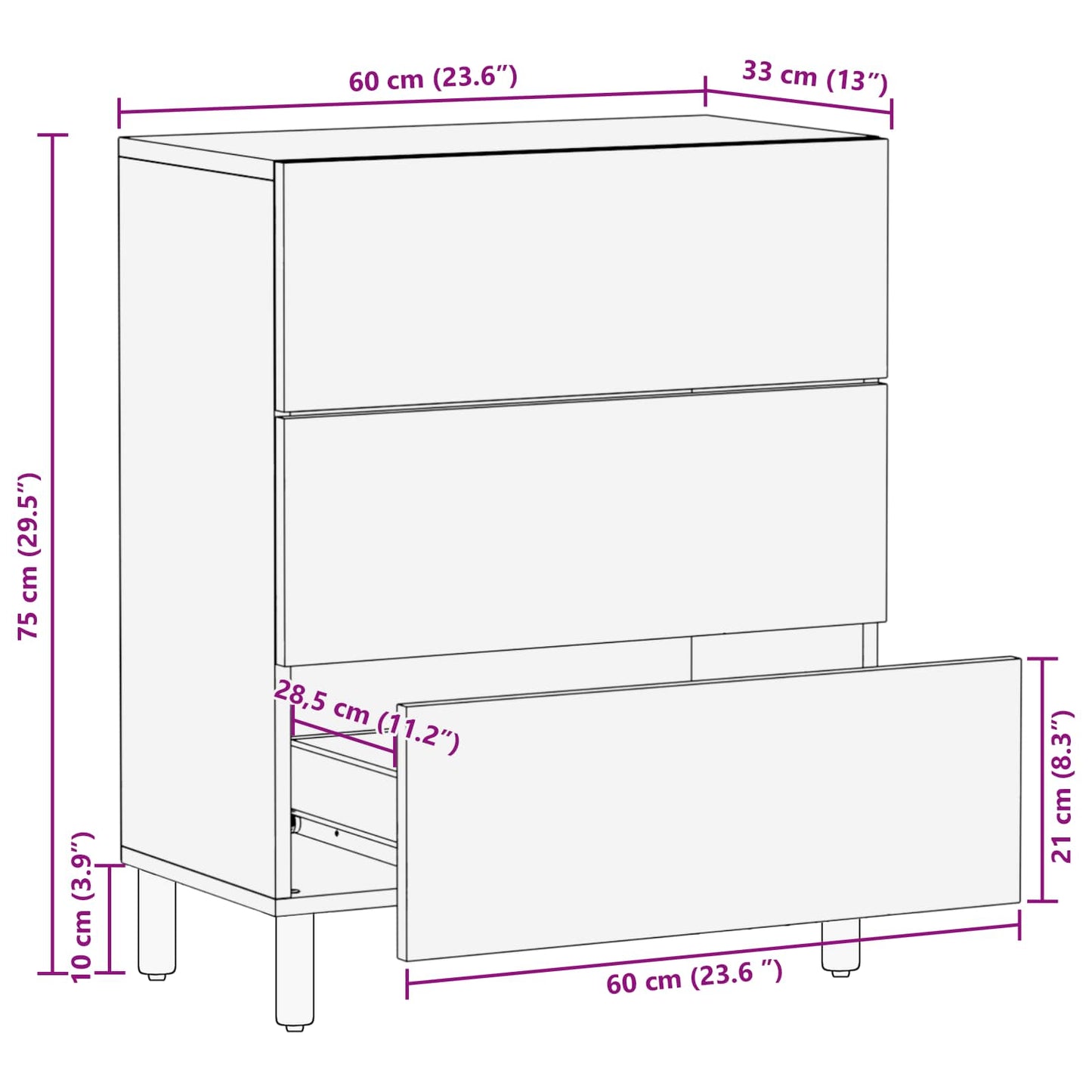 Sideboard White Wash Finish 60 x 33 x 75 cm Solid Mango Wood