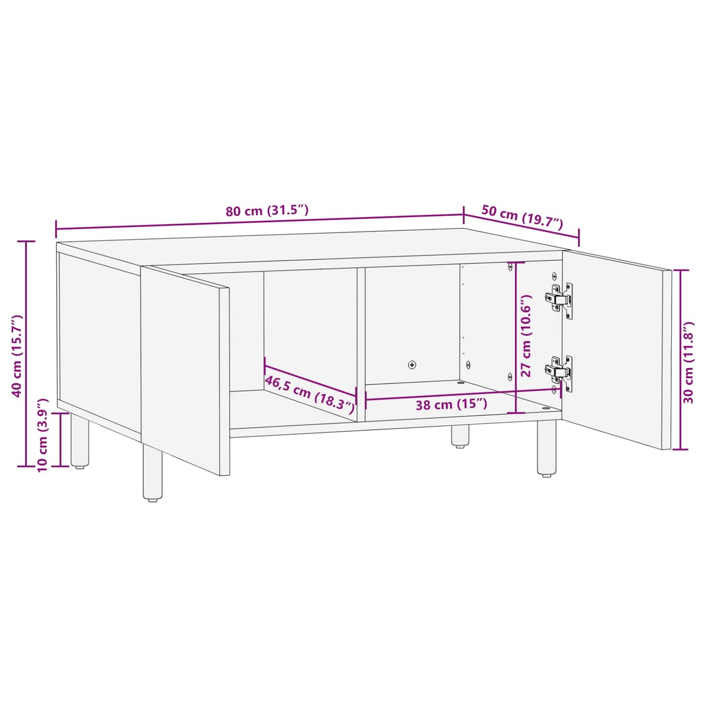 Coffee Table White 80 x 50 x 40 cm Solid Mango Wood