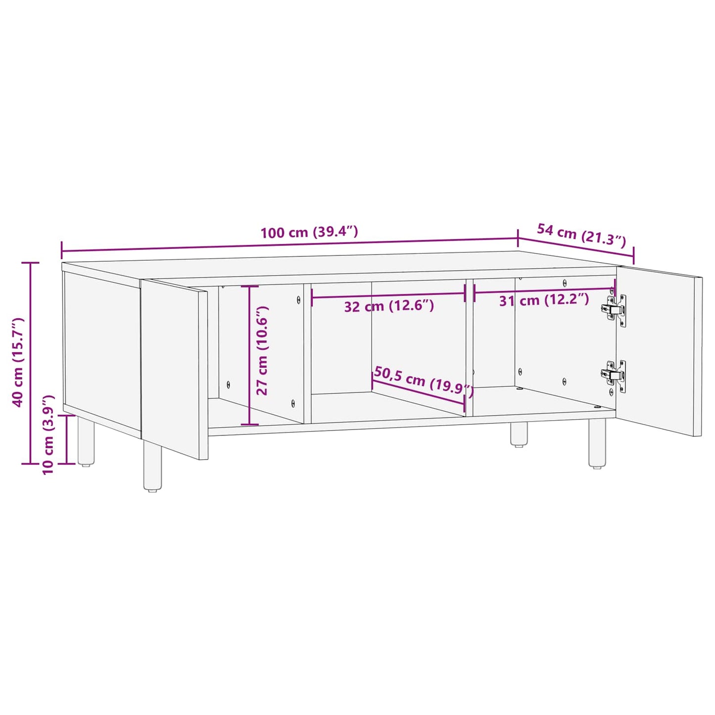 Coffee Table White 100 x 54 x 40 cm Solid Mango Wood