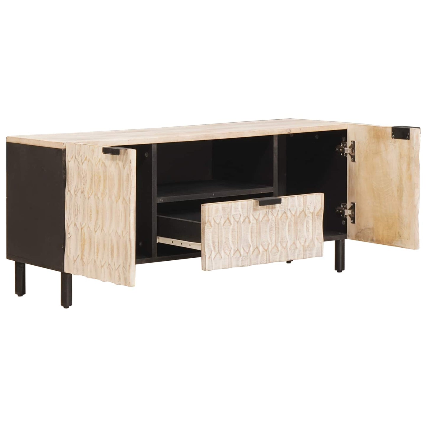 TV Cabinet White Wash Finish 105 x 33 x 46 cm Solid Mango Wood