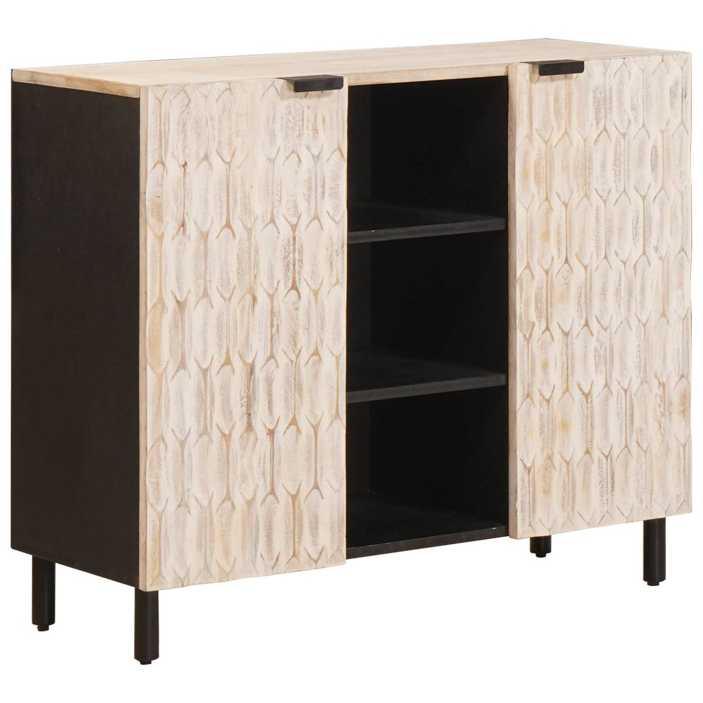 Sideboard White Wash Finish 90 x 33 x 75 cm Solid Mango Wood