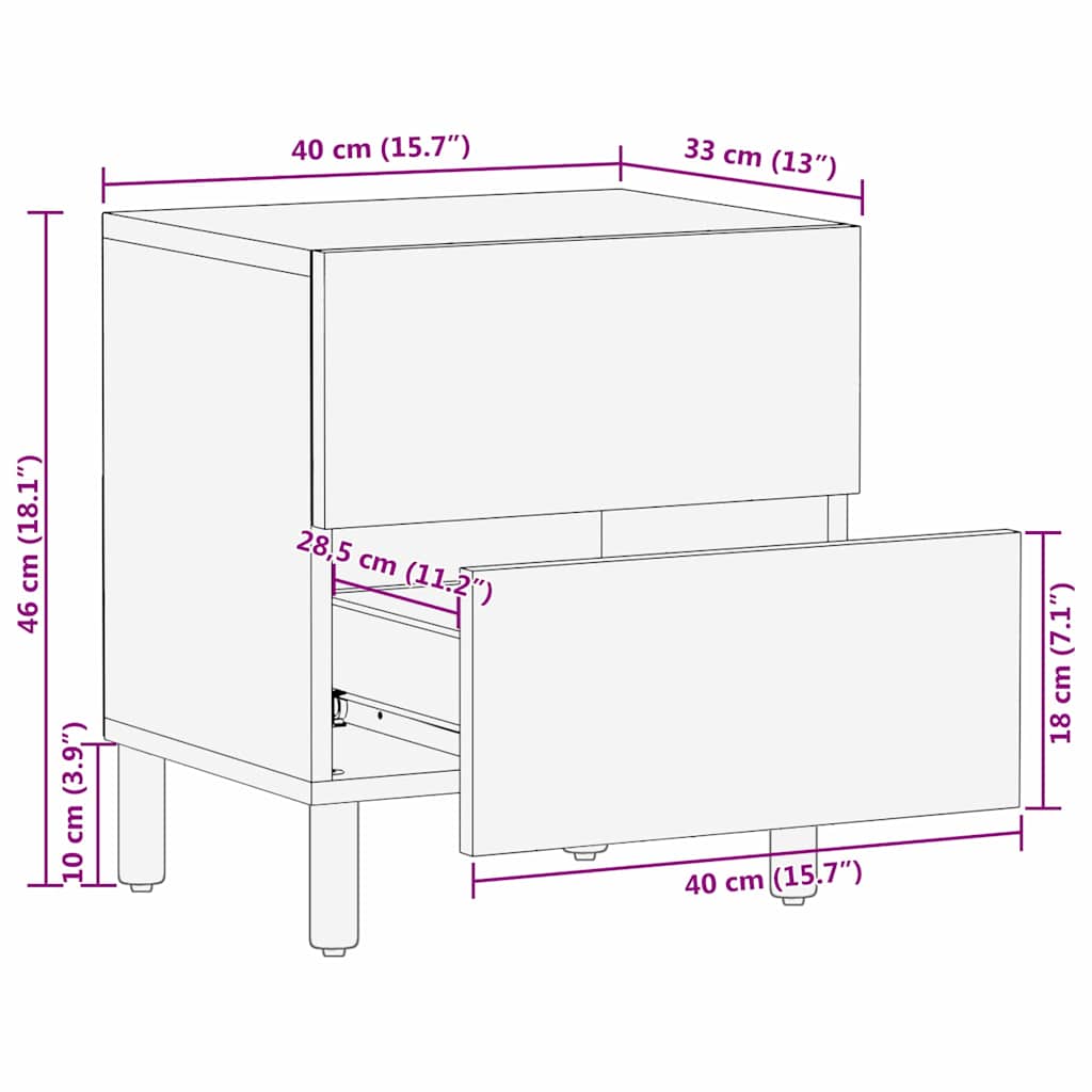 Bedside Cabinet Brown 40 x 33 x 46 cm Solid Mango Wood