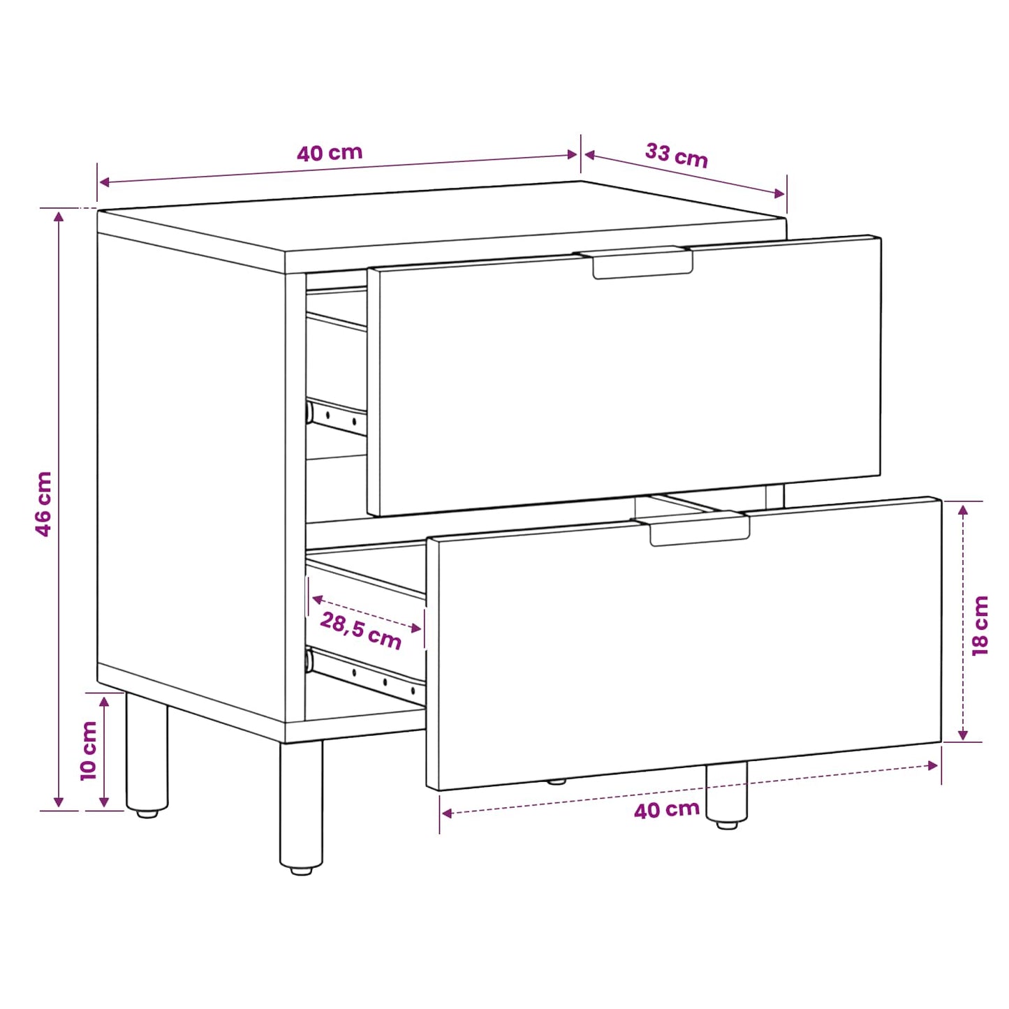 Bedside Cabinet 2 pcs Brown 40 x 33 x 46 cm Solid Mango Wood