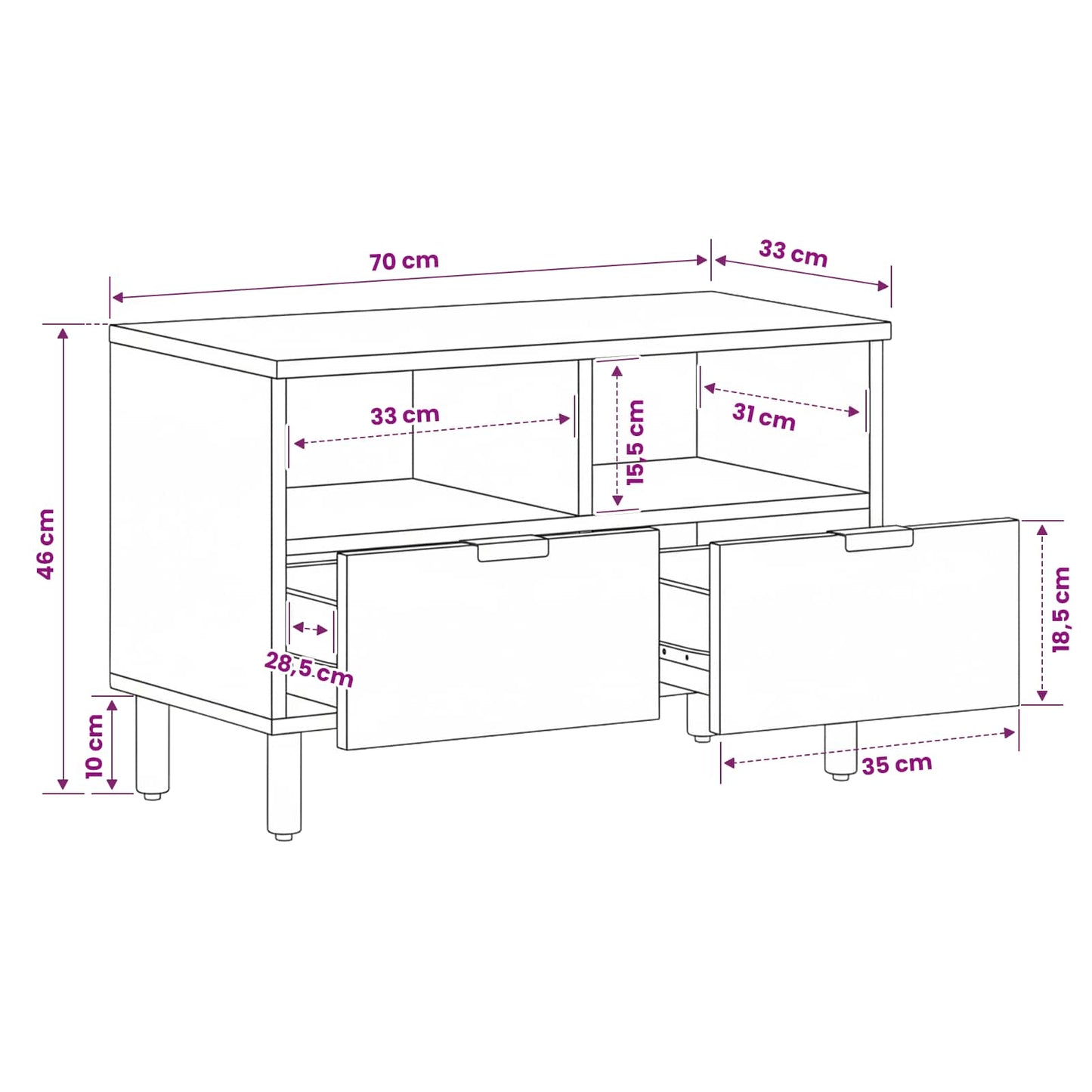 TV Cabinet Acacia Brown Finish 70 x 33 x 46 cm Solid Mango Wood