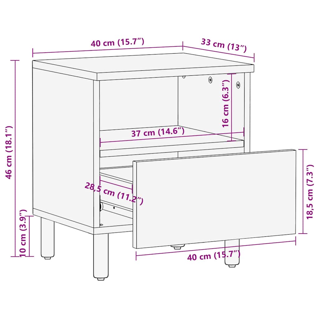 Bedside Cabinet 2 pcs Brown 40 x 33 x 46 cm Solid Mango Wood
