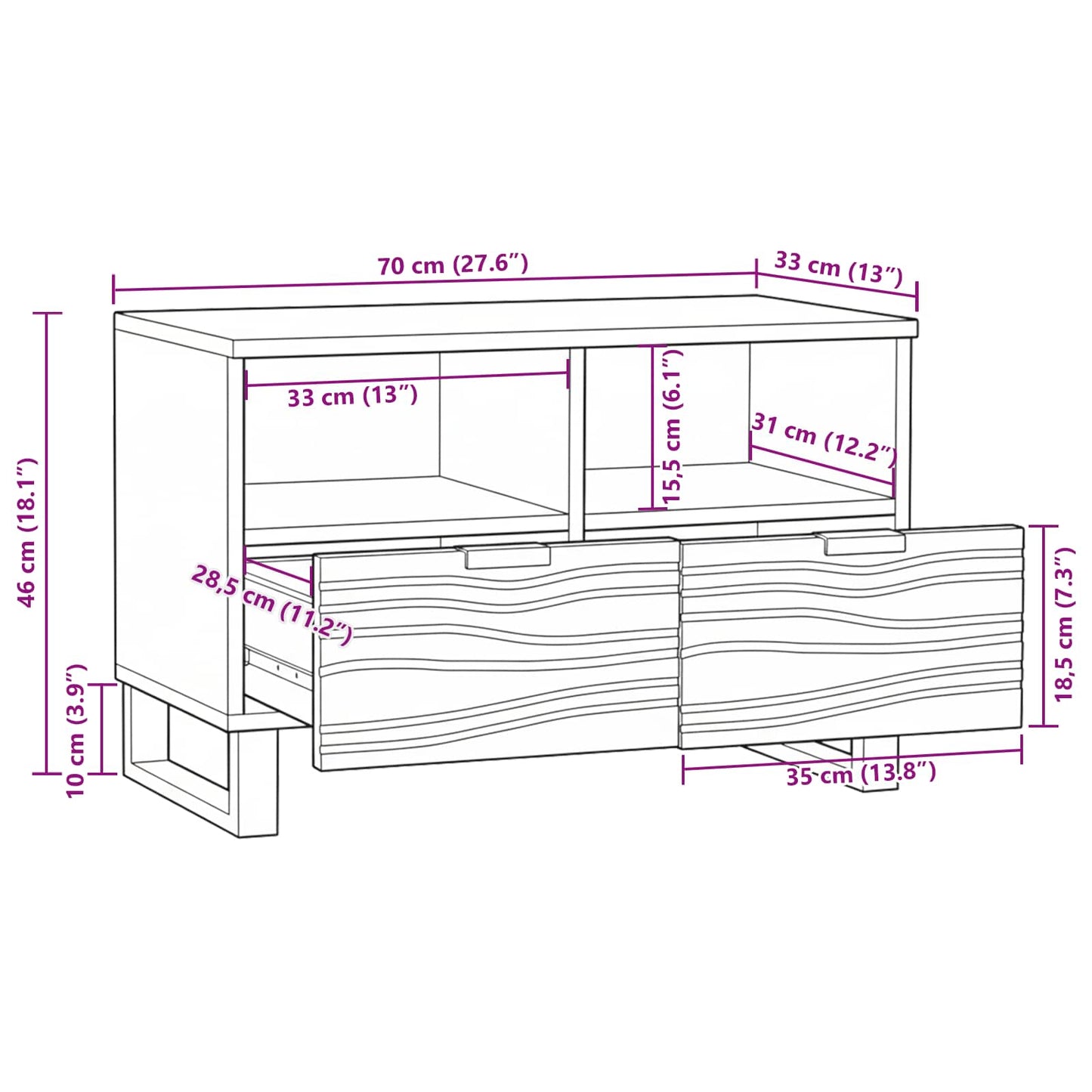 TV Units with Drawer Brown 70 x 33 x 46 cm Engineered wood