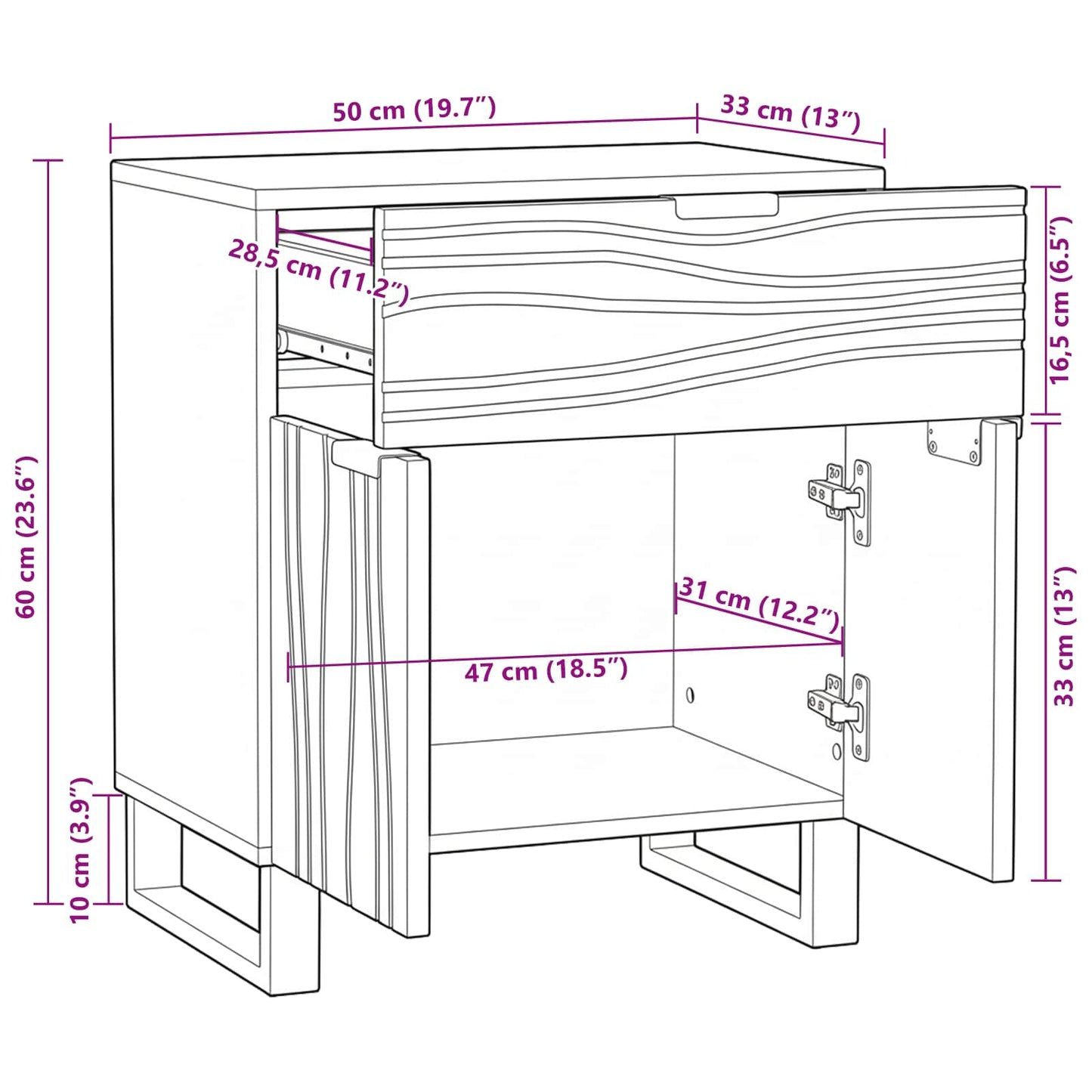 Bedside Cabinet Natural 50 x 33 x 60 cm Engineered Wood
