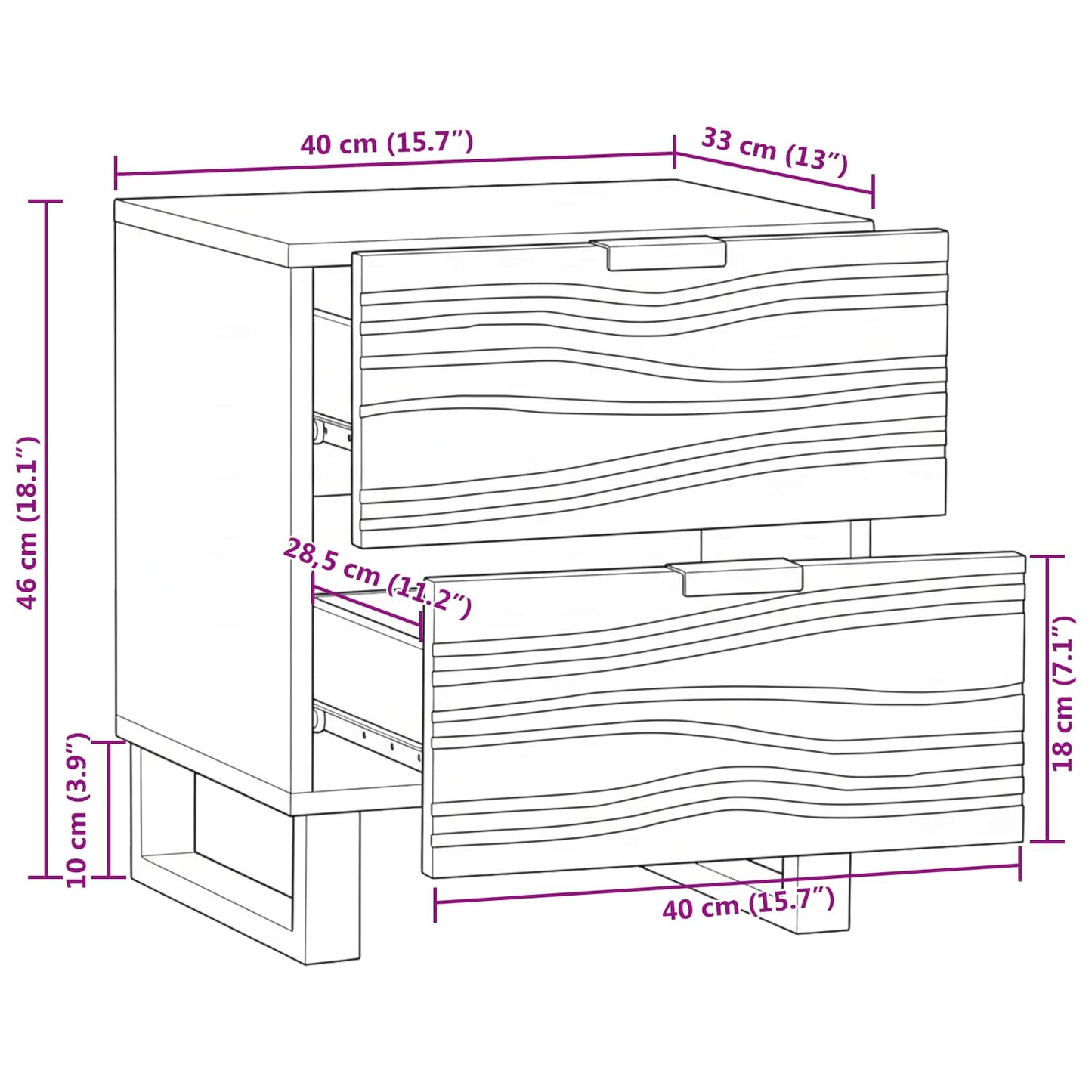 Bedside Cabinet White 40 x 33 x 46 cm Engineered Wood