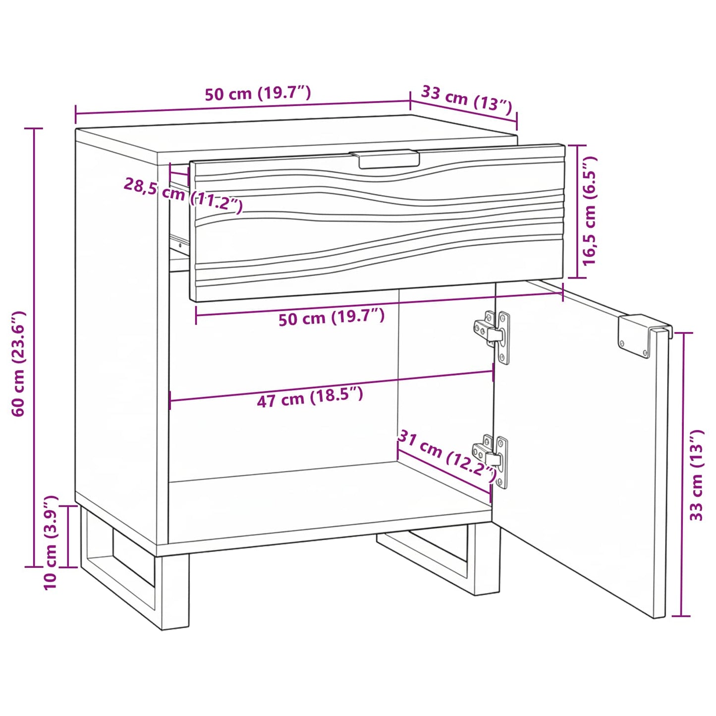 Bedside Cabinet White 50 x 33 x 60 cm Engineered Wood