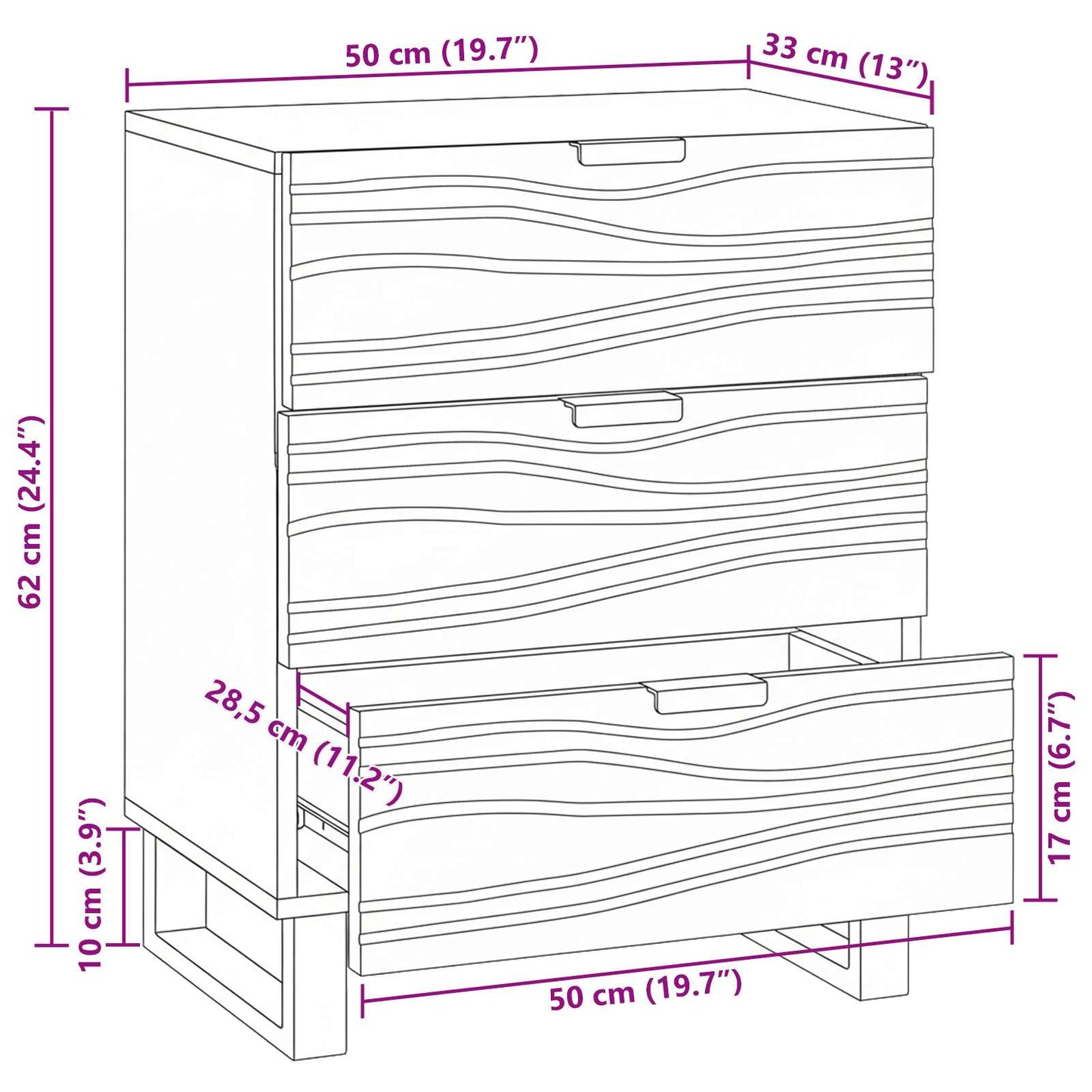 Bedside Cabinet White 50 x 33 x 62 cm Engineered Wood