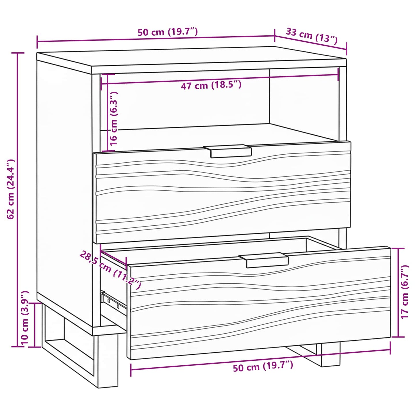 Bedside Cabinet White 50 x 33 x 62 cm Engineered Wood