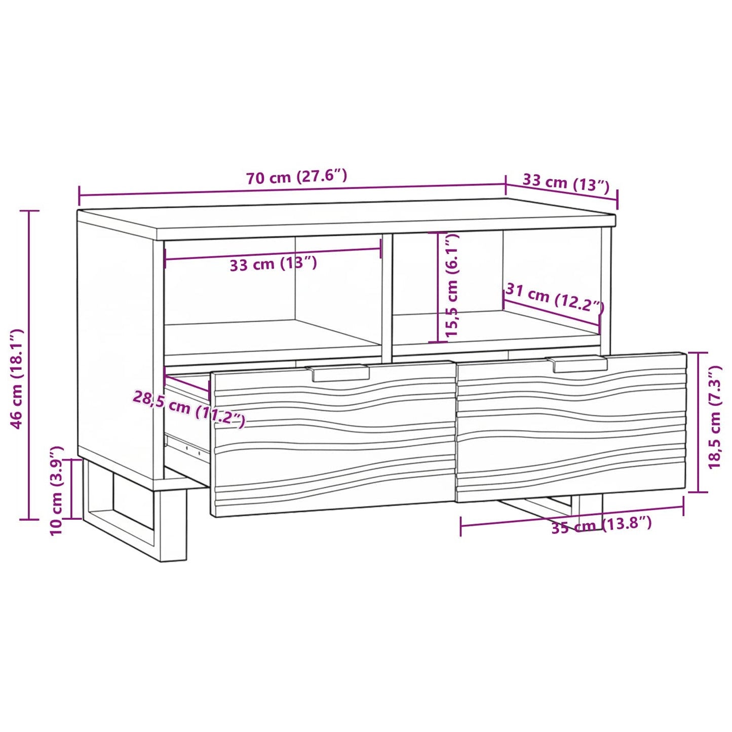 TV Units with Drawer Walnut 70 x 33 x 46 cm Engineered wood