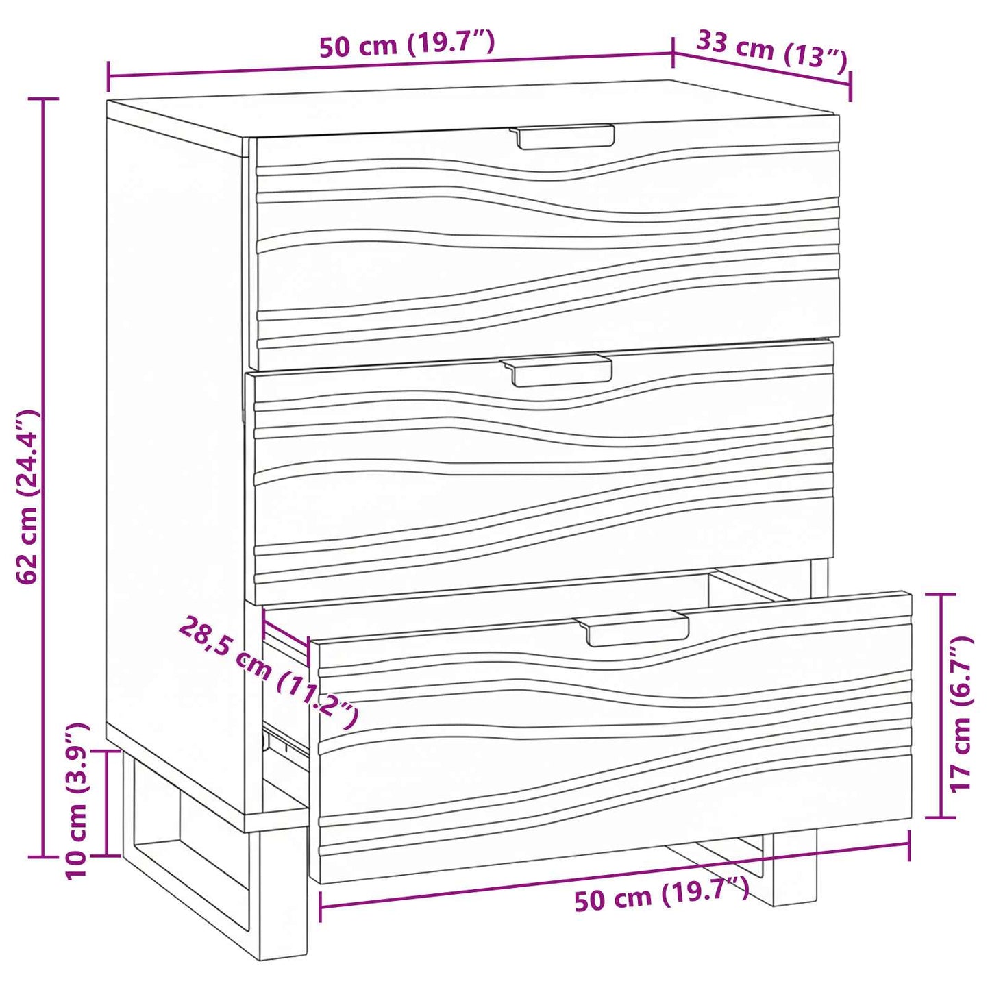 Bedside Cabinet Walnut 50 x 33 x 62 cm Engineered Wood