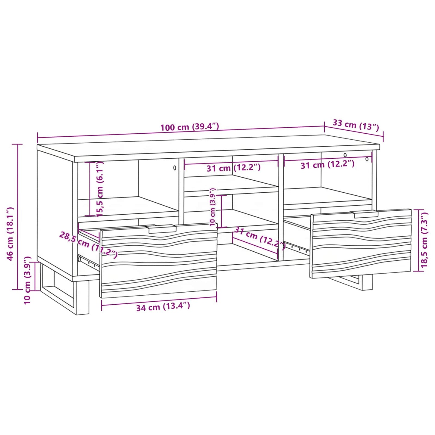 TV Units with Drawer Walnut 100 x 33 x 46 cm Engineered wood