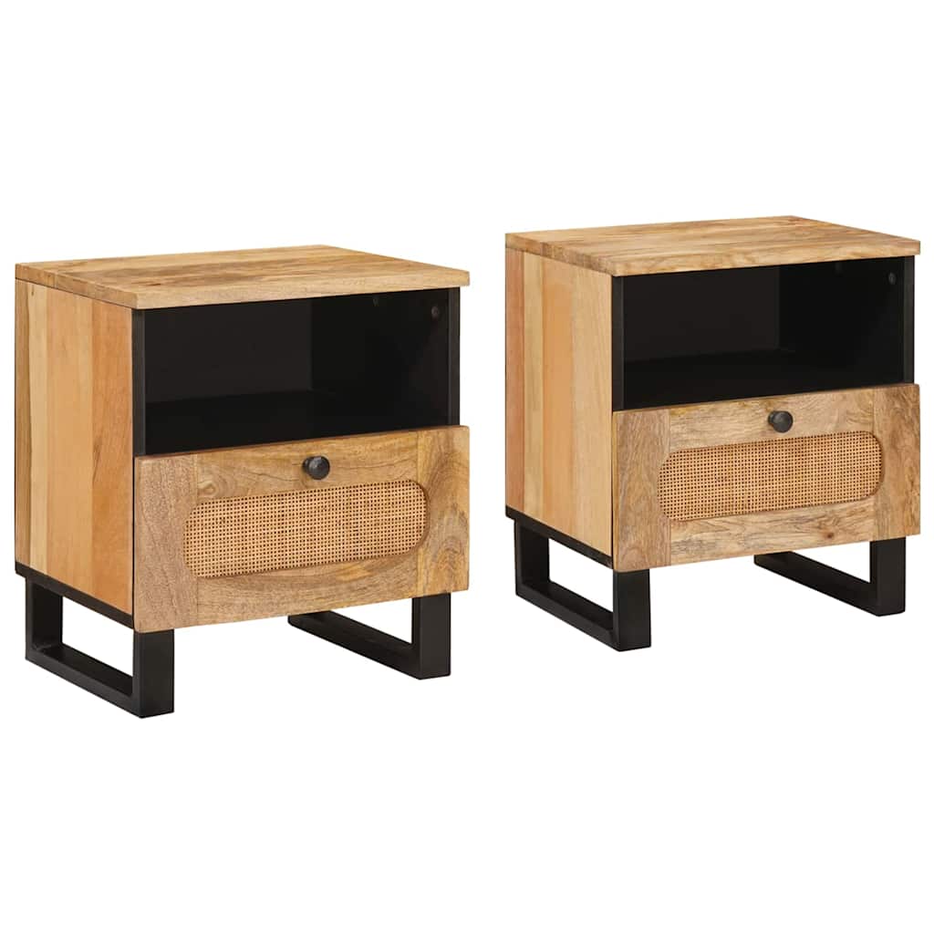 Bedside Cabinet 2 pcs Natural 40 x 33 x 46 cm Solid Mango Wood