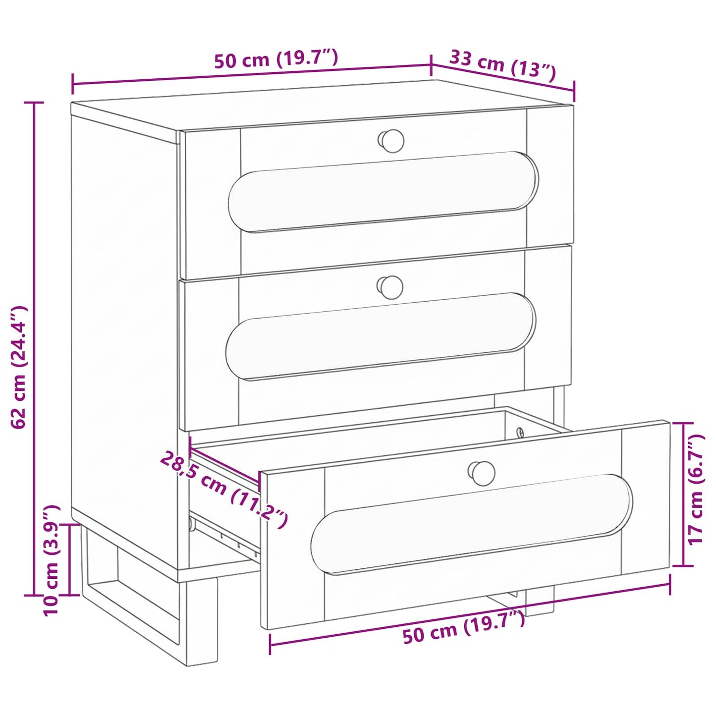 Bedside Cabinet Natural 50 x 33 x 62 cm Solid Mango Wood