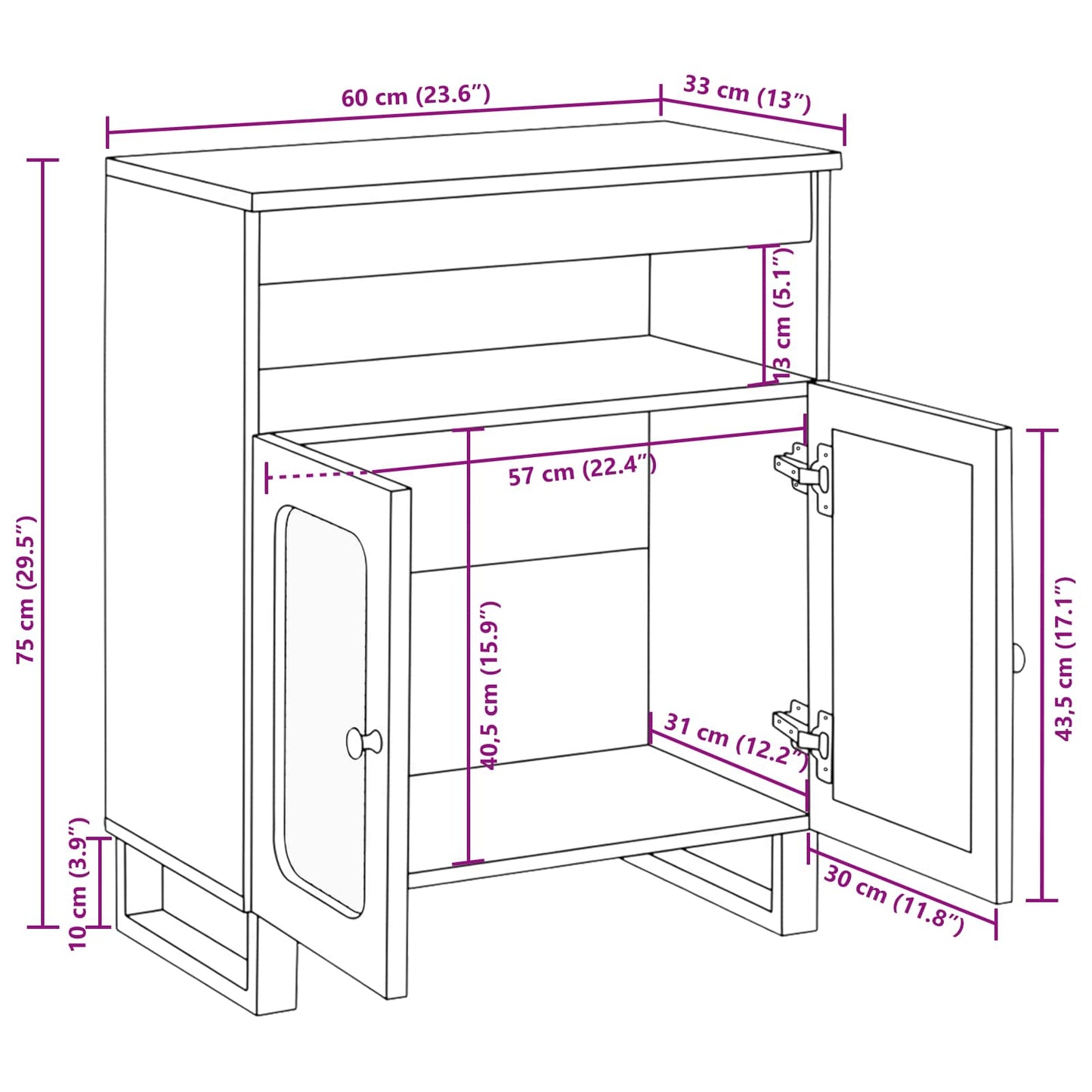 Sideboard with Storage Brown 60 x 33 x 75 cm Solid Mango Wood