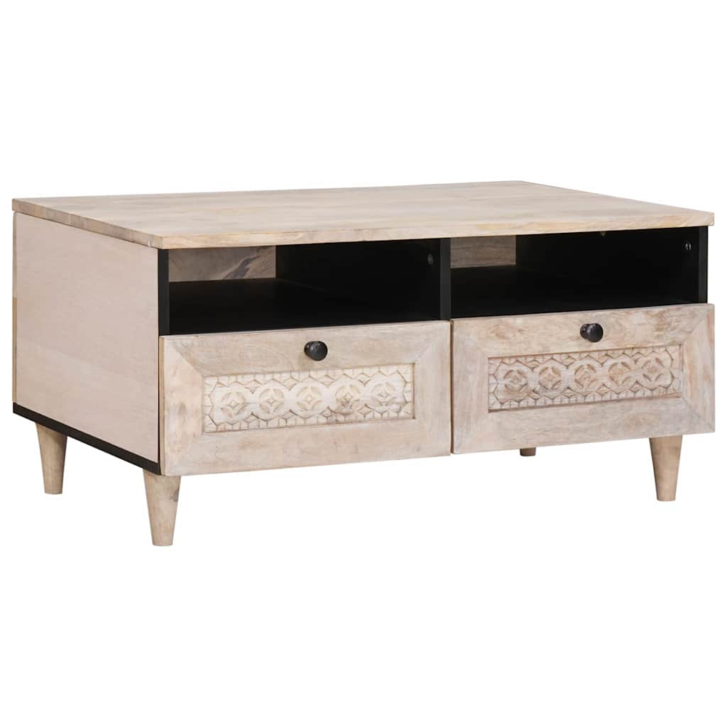 Coffee Table Bleached White 80 x 54 x 40 cm Solid Mango Wood