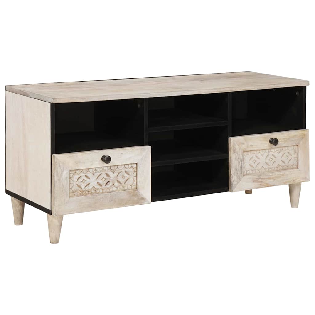 TV Cabinet Bleached White 100 x 33 x 46 cm Solid Mango Wood