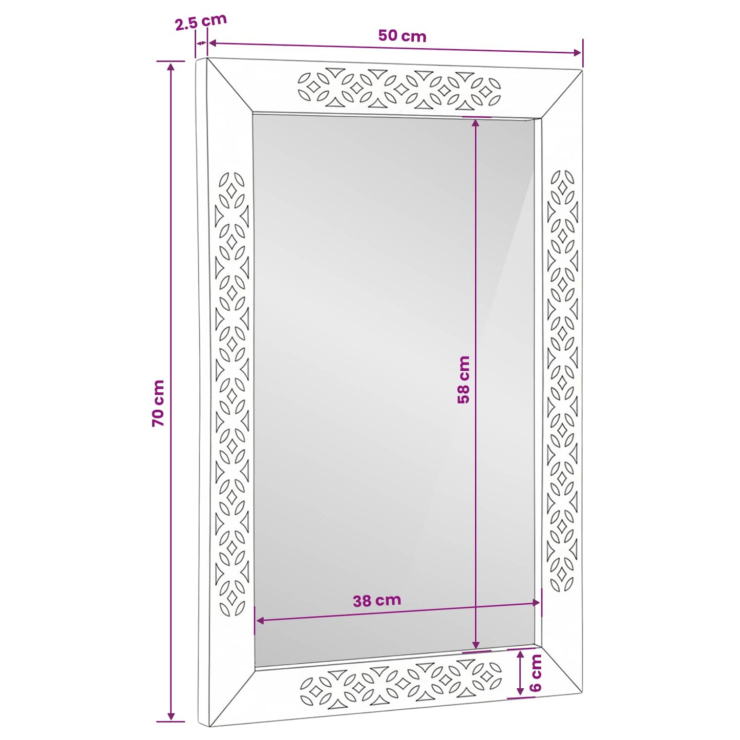 Wall Mirror Bleached White 70 x 50 cm Engineered Wood and Glass