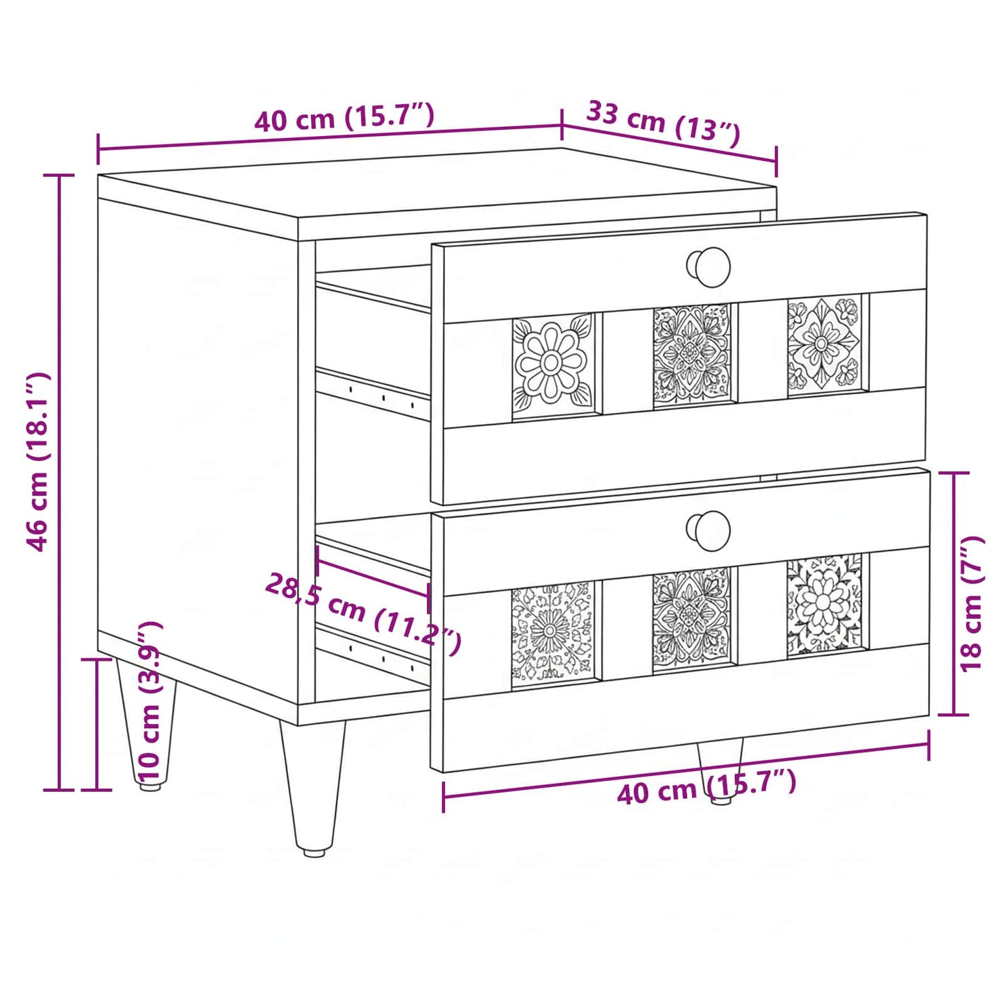 Bedside Cabinet Brown 40 x 33 x 46 cm Solid Mango Wood
