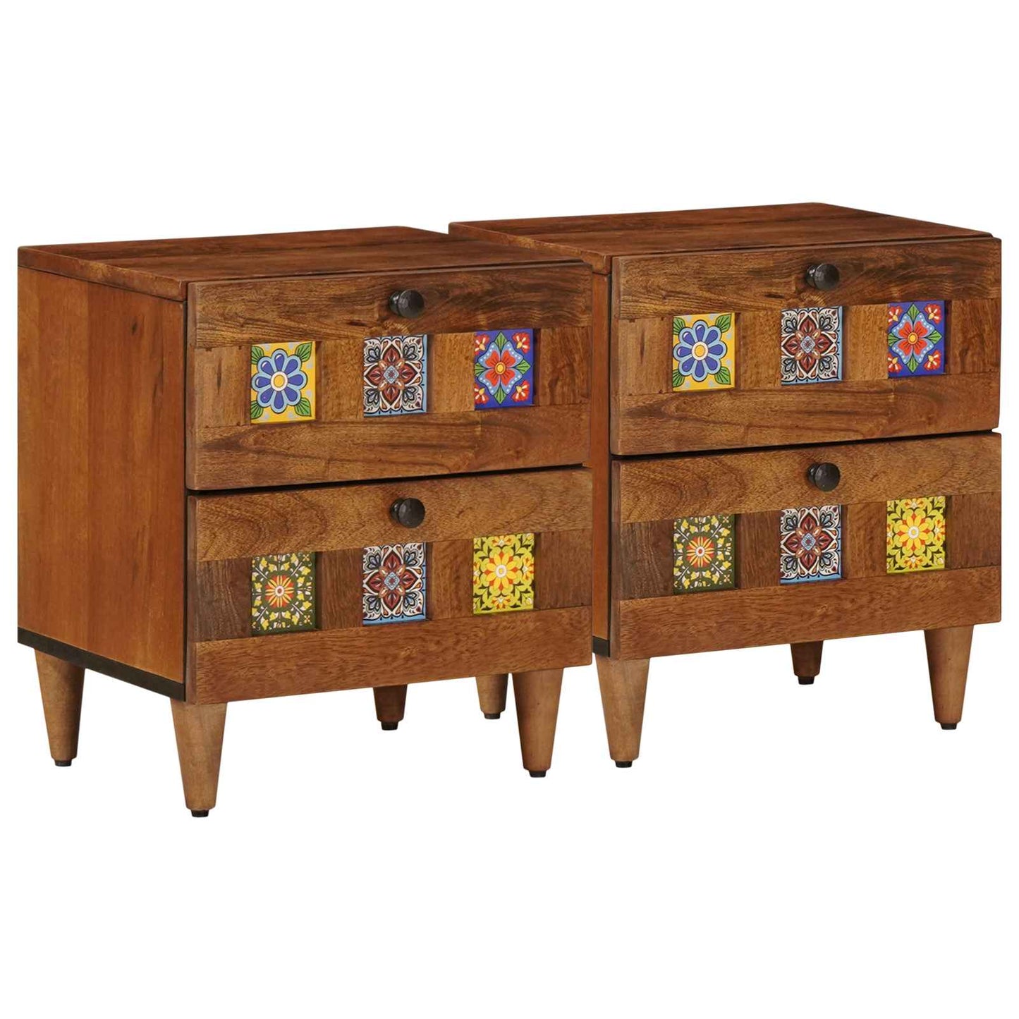 Bedside Cabinet 2 pcs Brown 40 x 33 x 46 cm Solid Mango Wood