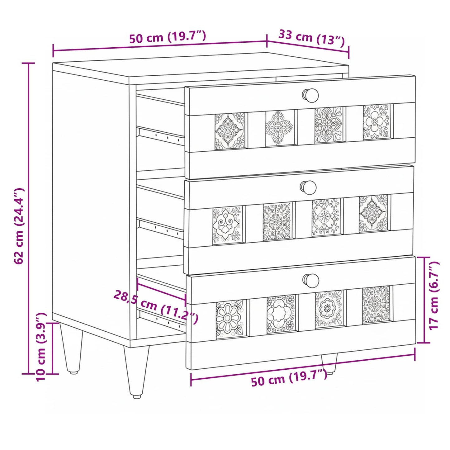 Bedside Cabinet Brown 50 x 33 x 62 cm Solid Mango Wood