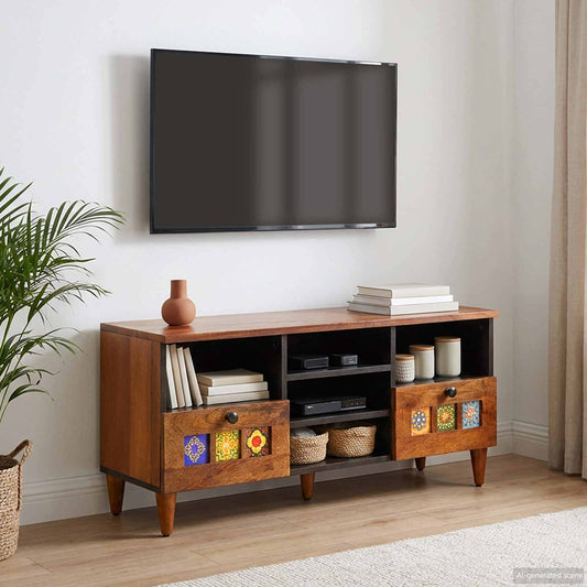 TV Cabinet with Drawer Walnut 100 x 33 x 46 cm Solid Mango Wood