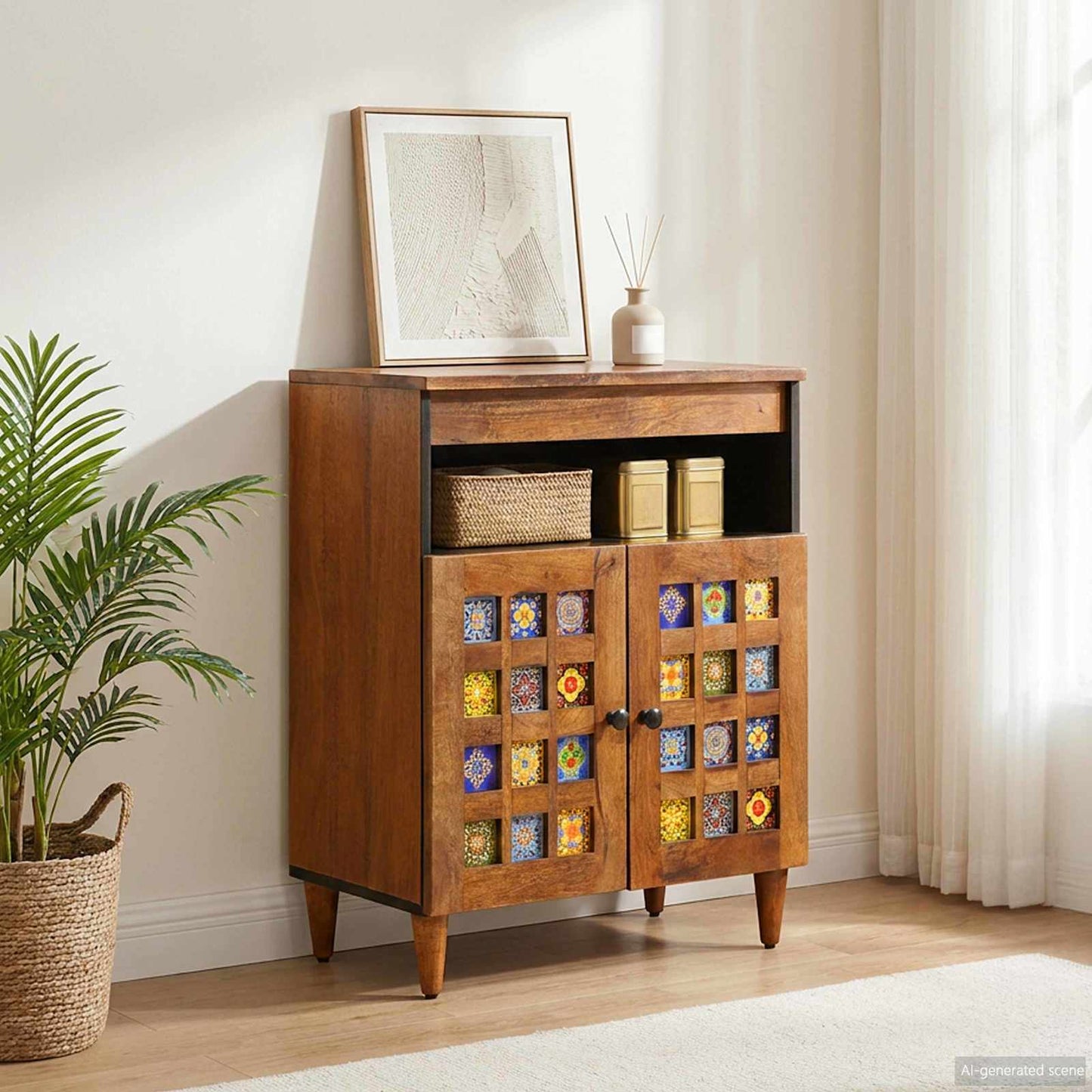 Sideboard with Storage Walnut 60 x 33 x 75 cm Solid Mango Wood