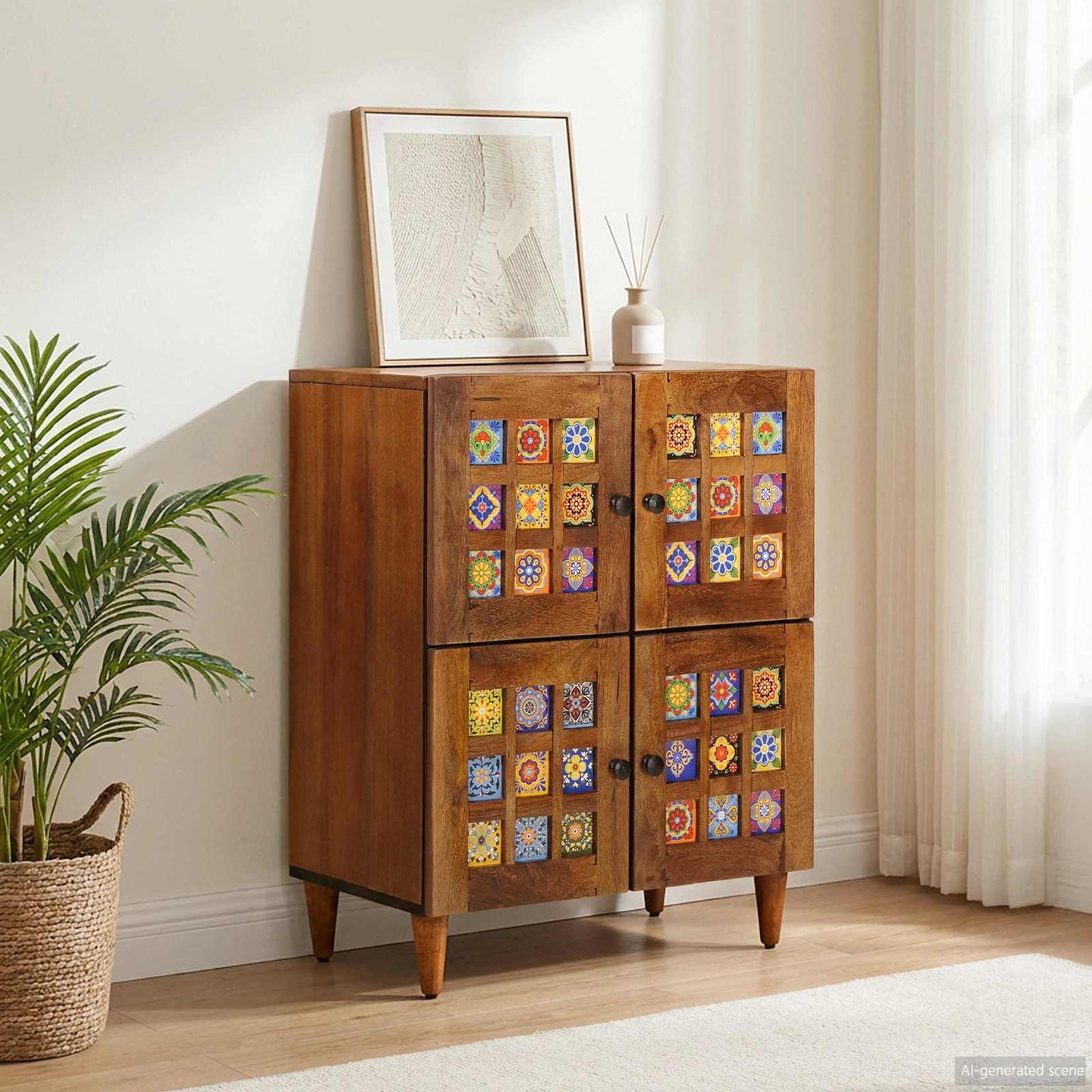 Sideboard with Storage Walnut 60 x 33 x 75 cm Solid Mango Wood