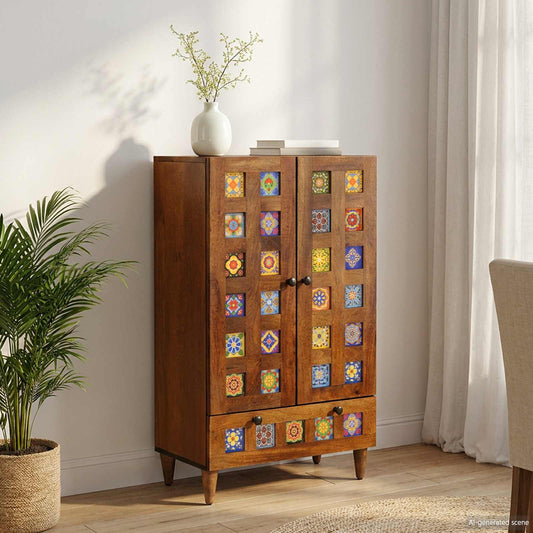 Highboard Walnut 60 x 33.5 x 100 cm Solid Mango Wood
