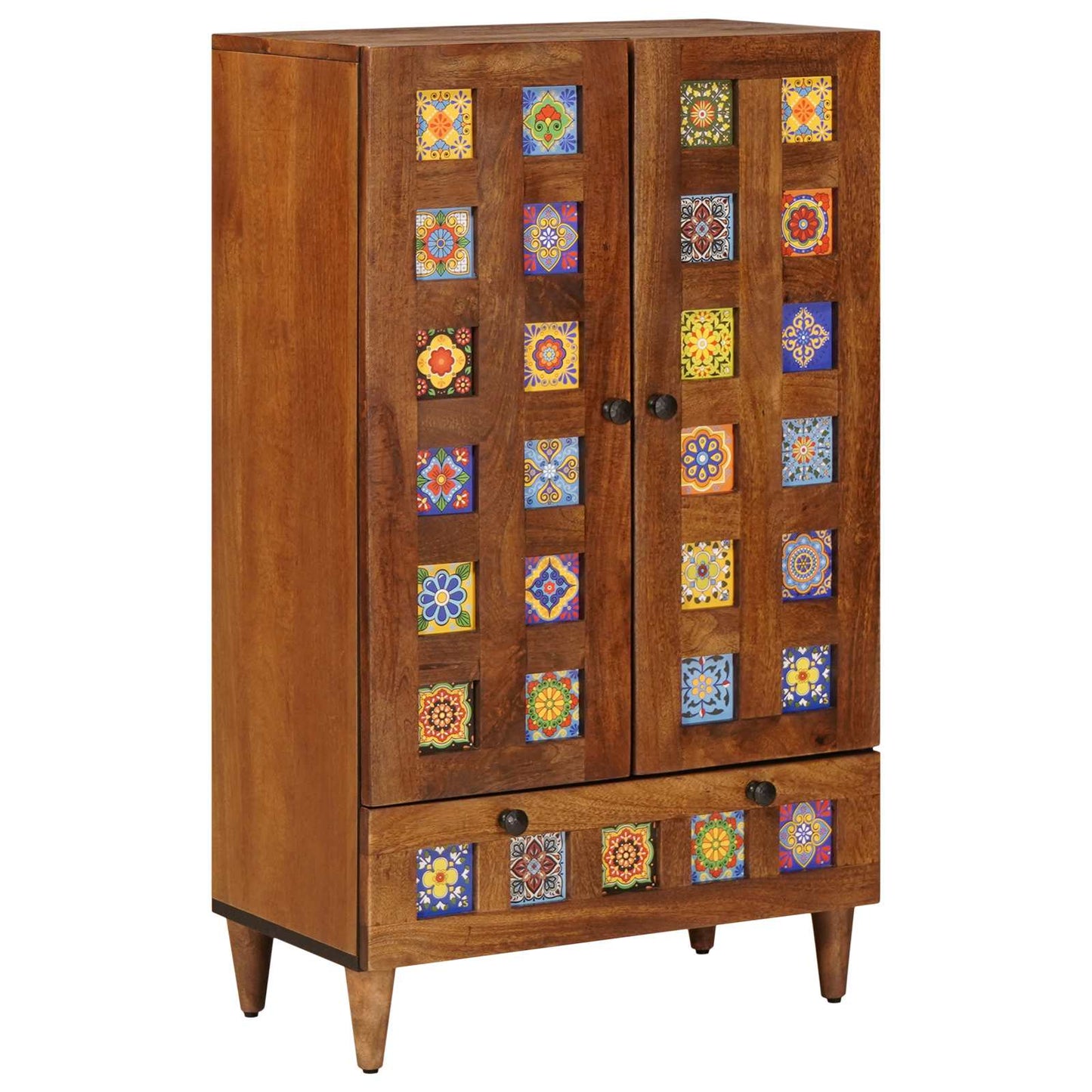 Highboard with Door Walnut 60 x 33.5 x 100 cm Solid Mango Wood