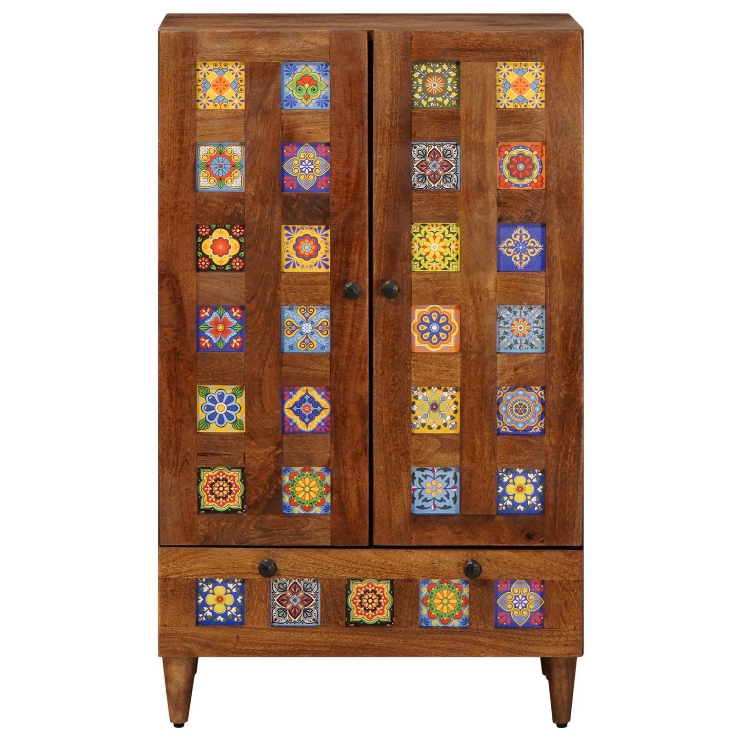 Highboard with Door Walnut 60 x 33.5 x 100 cm Solid Mango Wood