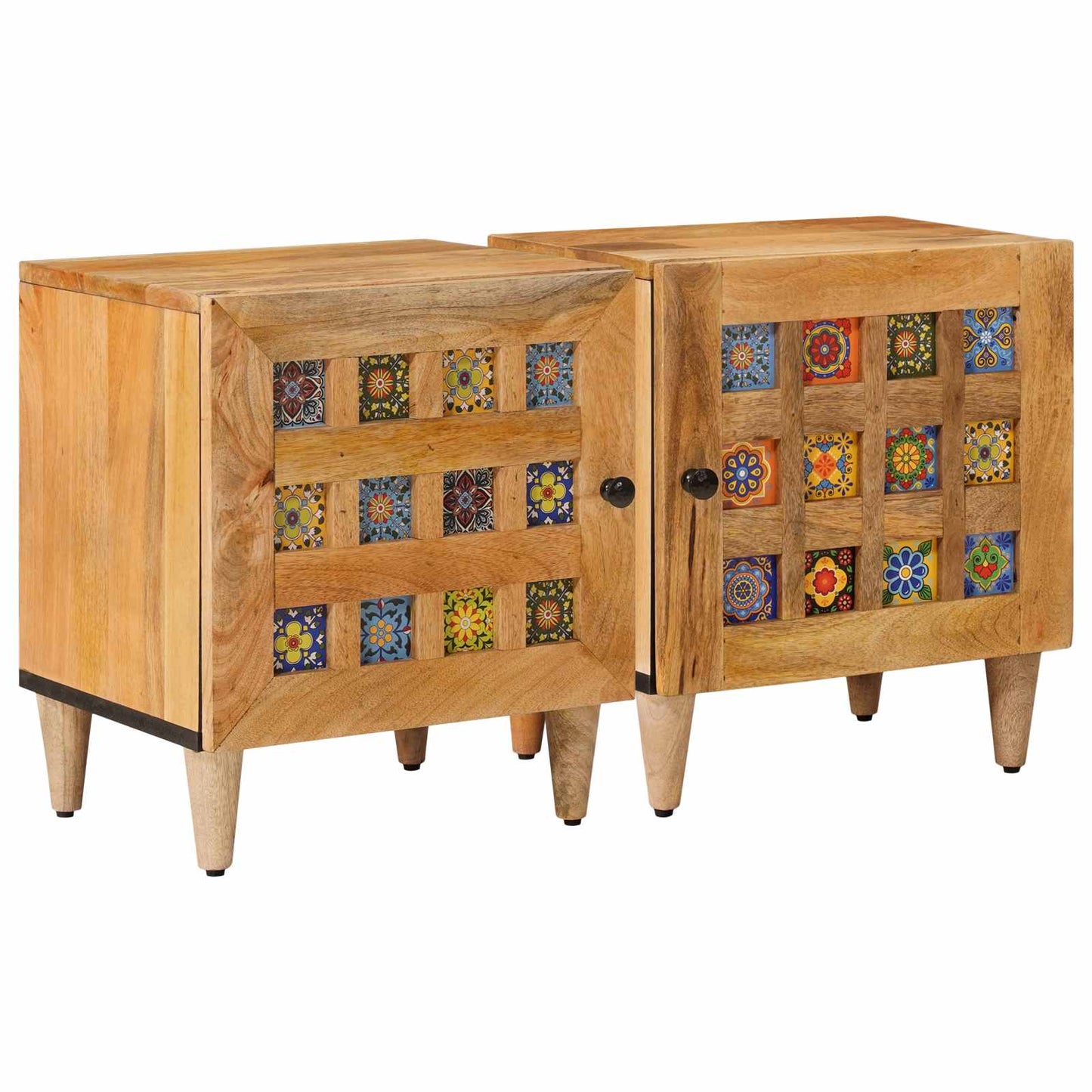 Bedside Cabinet 2 pcs Natural 40 x 33 x 46 cm Solid Mango Wood