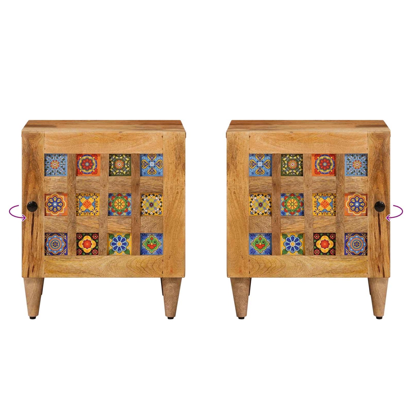 Bedside Cabinet 2 pcs Natural 40 x 33 x 46 cm Solid Mango Wood