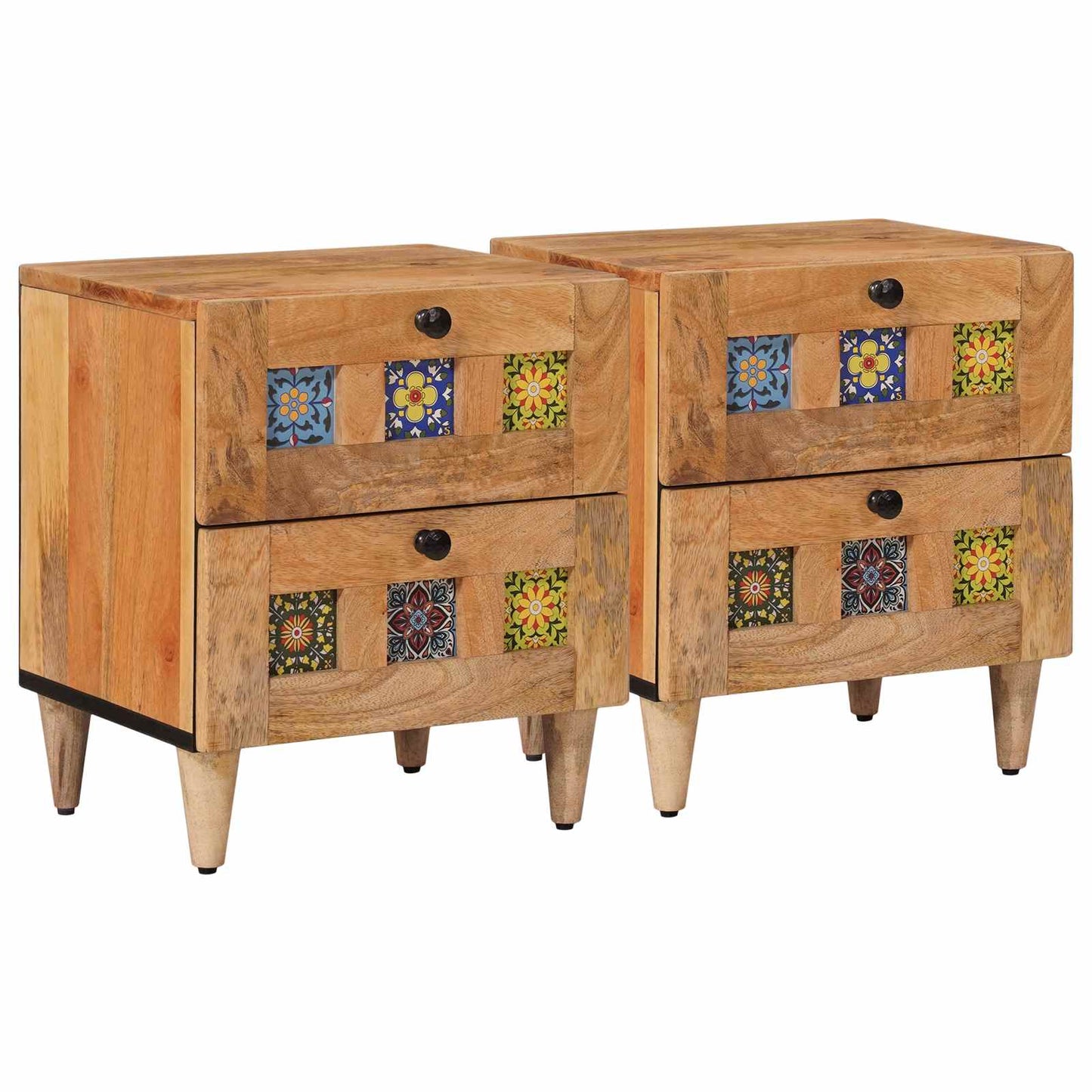 Bedside Cabinet 2 pcs Natural 40 x 33 x 46 cm Solid Mango Wood