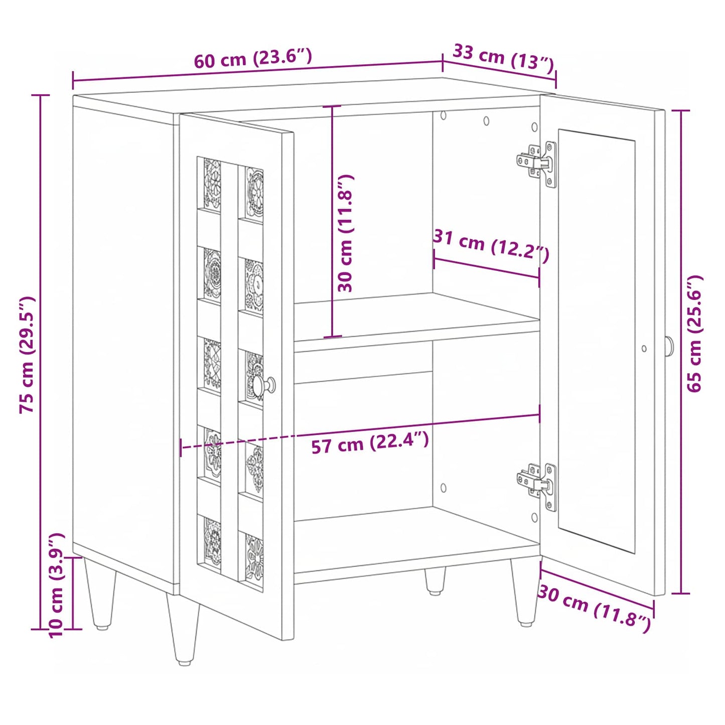 Sideboard Natural 60 x 33 x 75 cm Solid Mango Wood