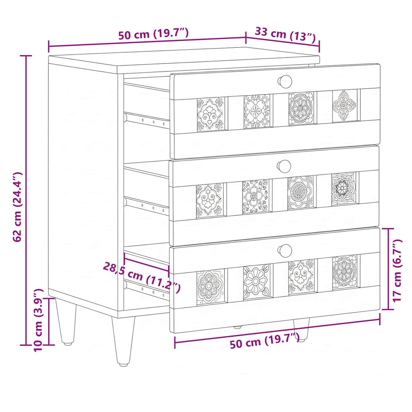 Bedside Cabinet Natural 50 x 33 x 62 cm Solid Mango Wood
