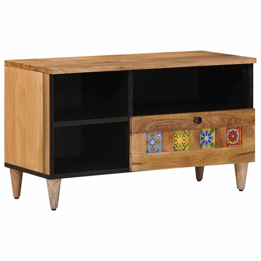 TV Cabinet with Drawer Natural 80 x 33 x 46 cm Solid Mango Wood
